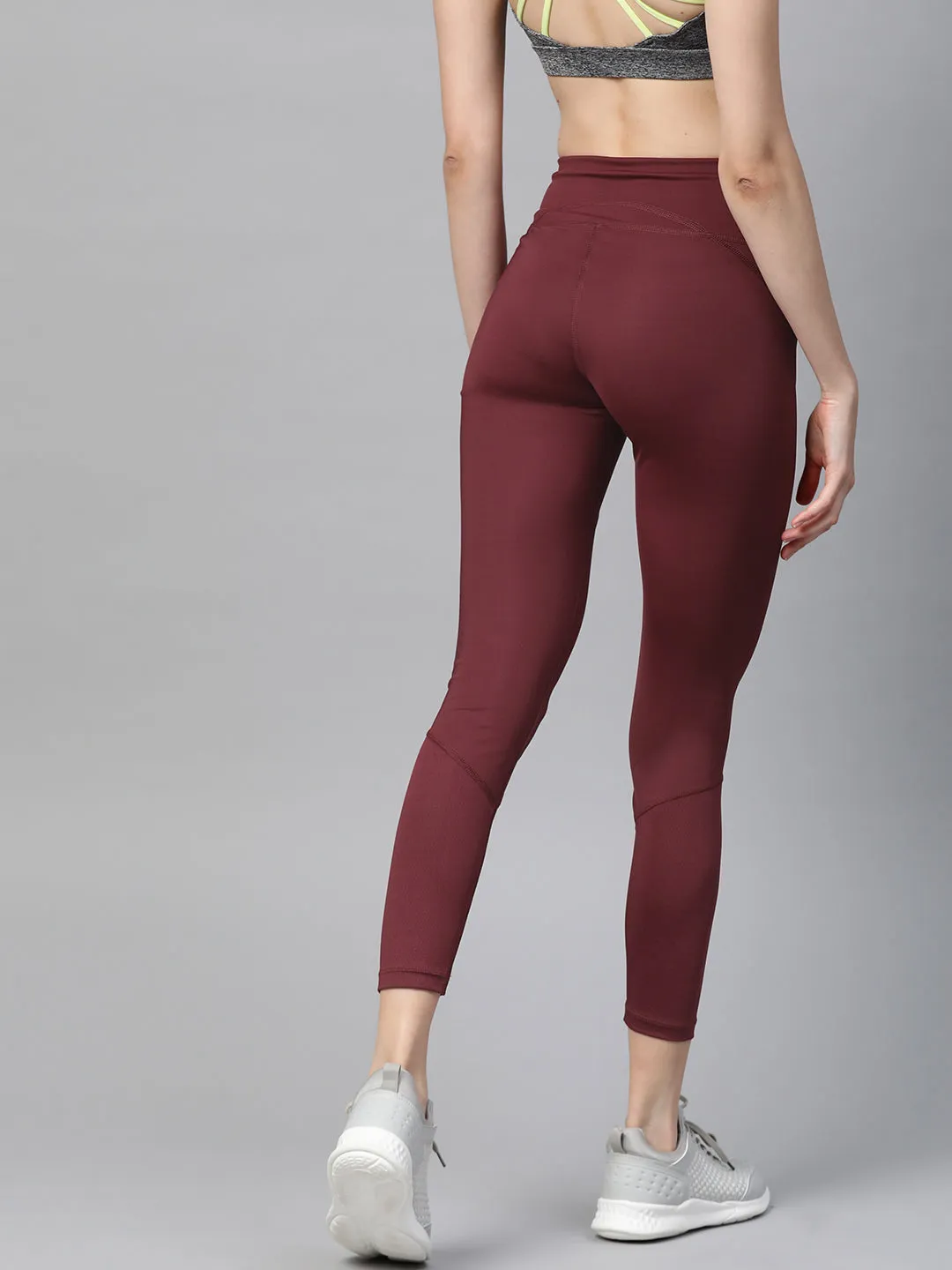 Four Way Morning Jog Alcis Women Burgundy Solid Cropped Tights