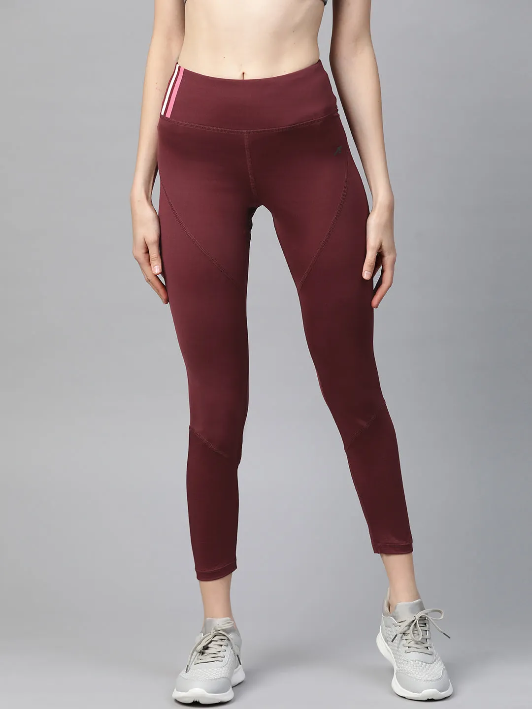 Plus Size Soft Touch Reflective Logo Detail Alcis Women Burgundy Solid Cropped Tights