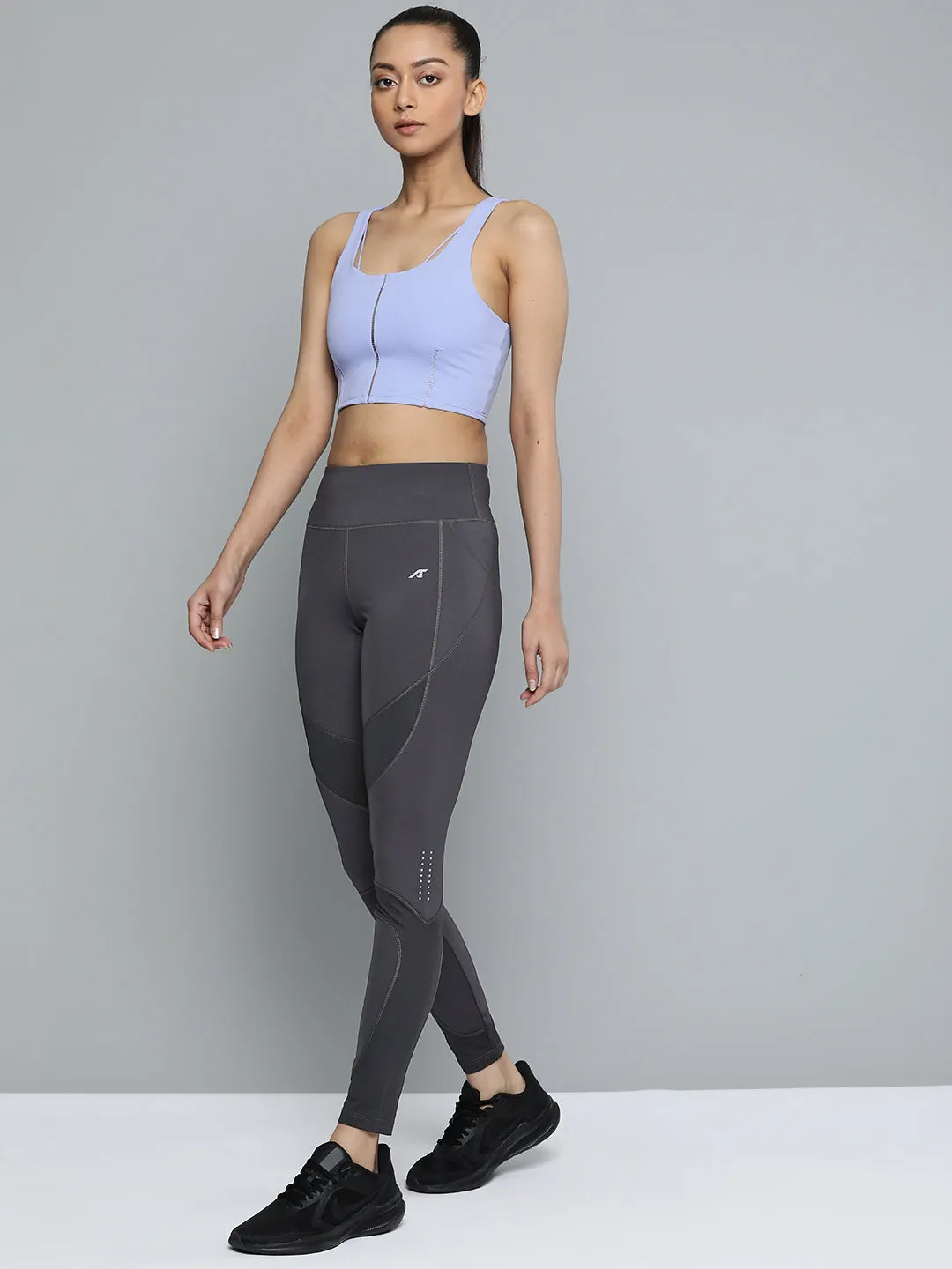 Sleek Style Recycled Polyester Blend Alcis Women Grey Colourblocked Tights
