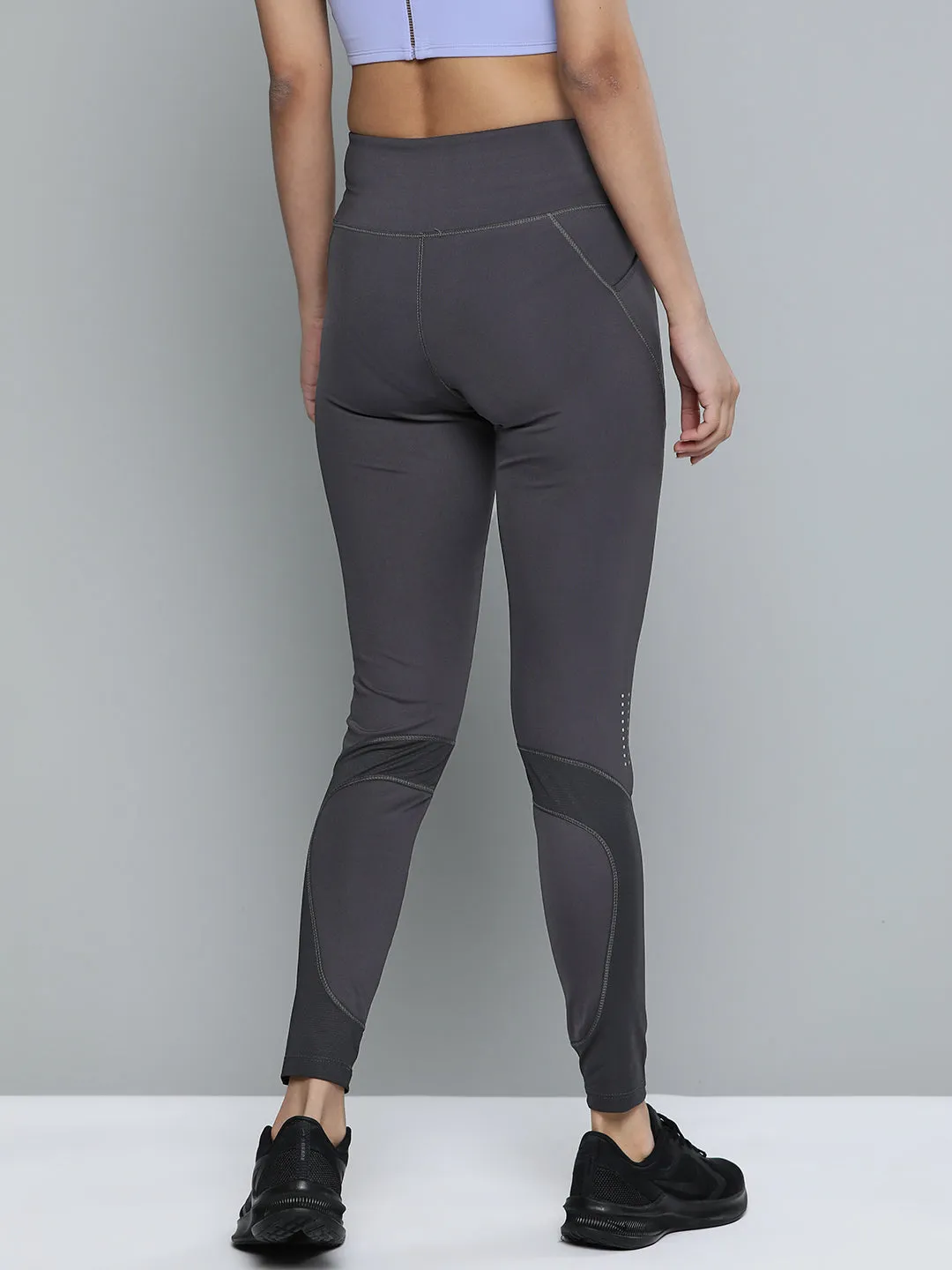 Weekend Trip Moisture Wicking Body Shaping Fitness Training Alcis Women Grey Colourblocked Tights