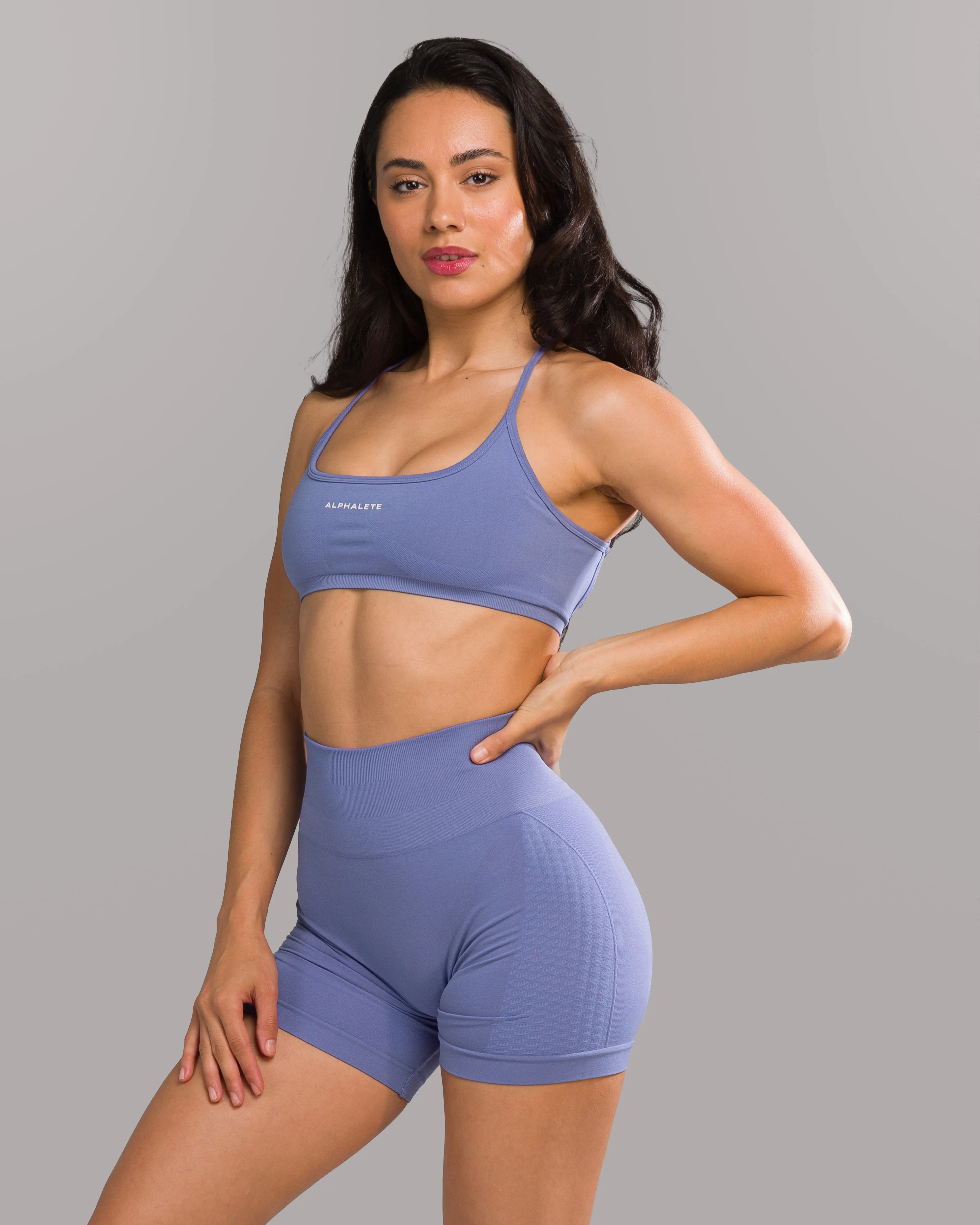 Decorative stitching Adjustable Hook Closure Amplify Open Back Bra - Bluebonnet