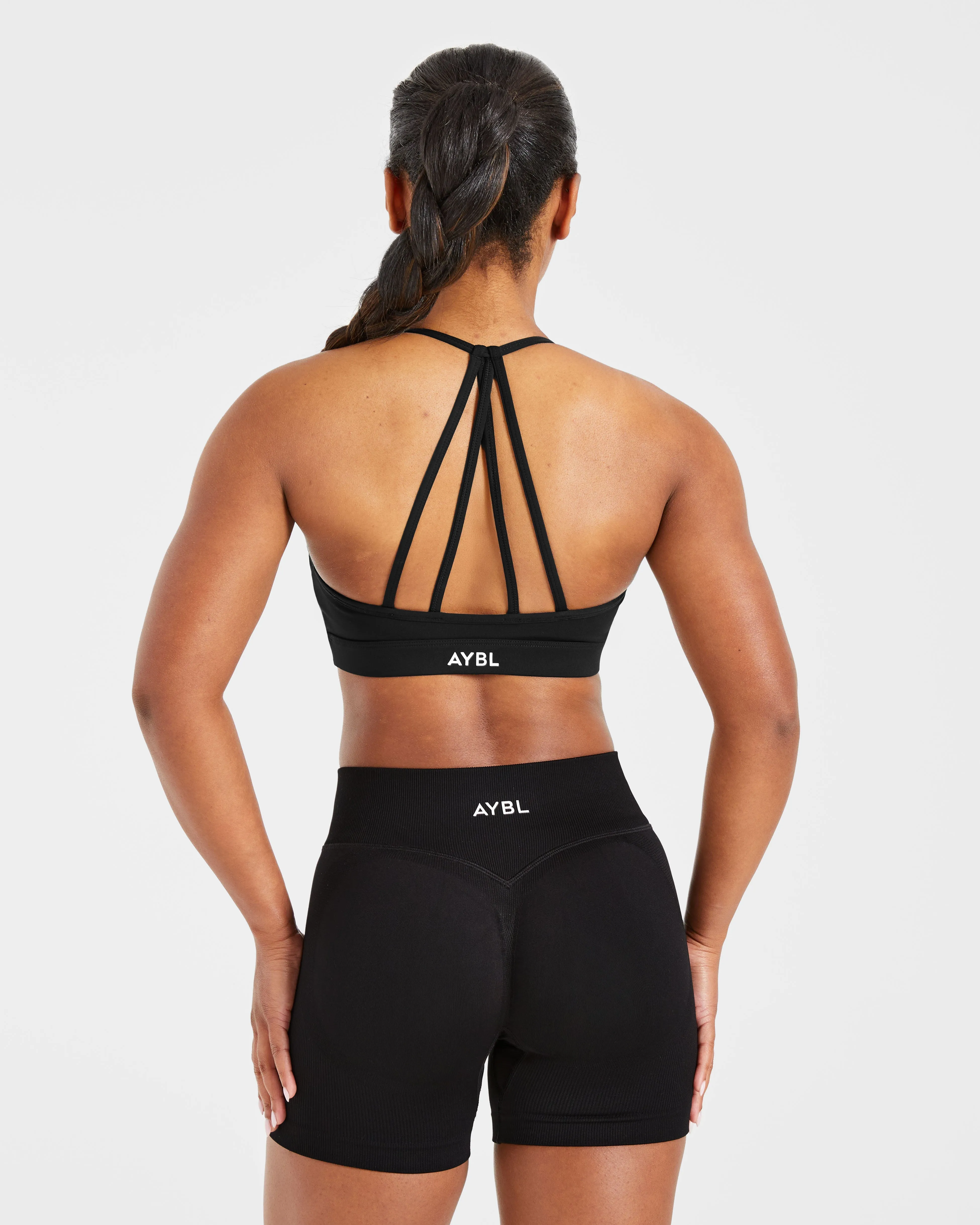 Animal Print Essential V Neck Strappy Sports Bra - Black