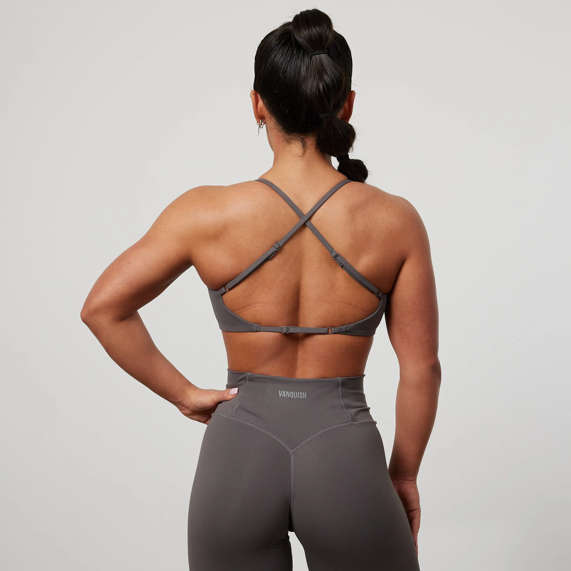 Indoor sports Adjustable straps seams Vanquish Enhance Graphite Grey Backless Bra
