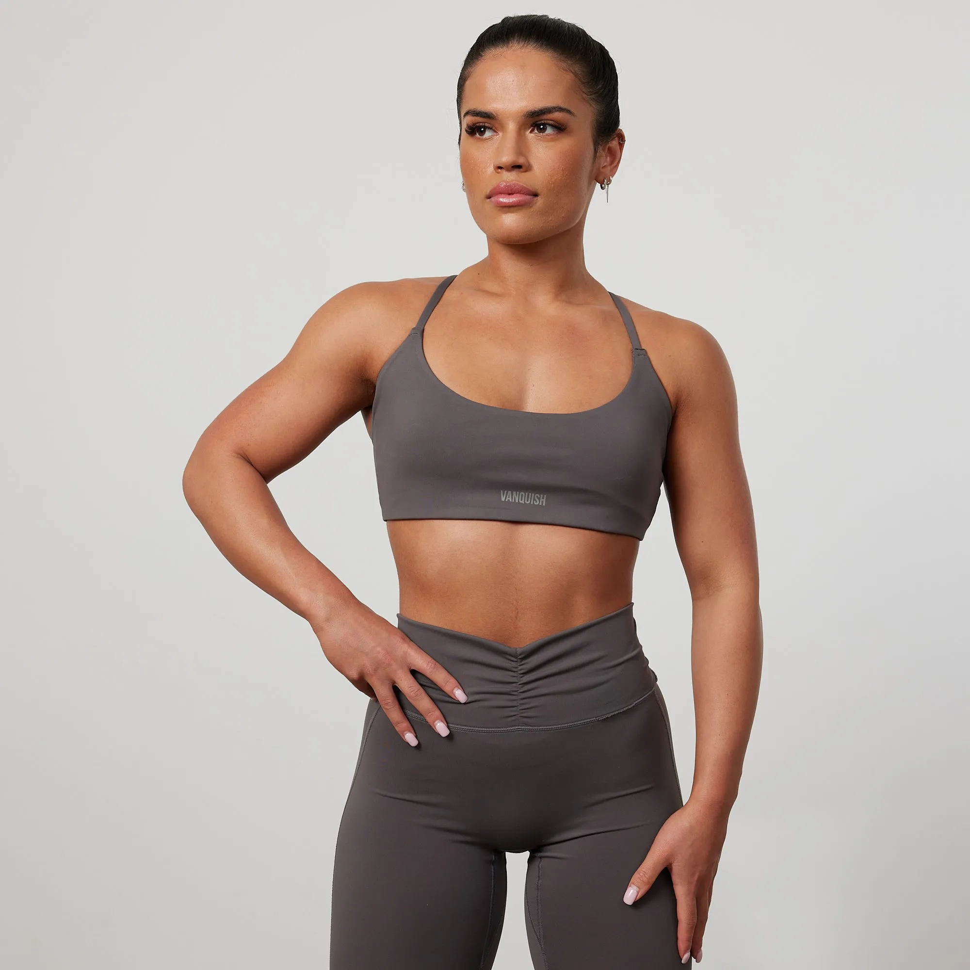 Vanquish Enhance Graphite Grey Backless Bra Tasseled edges