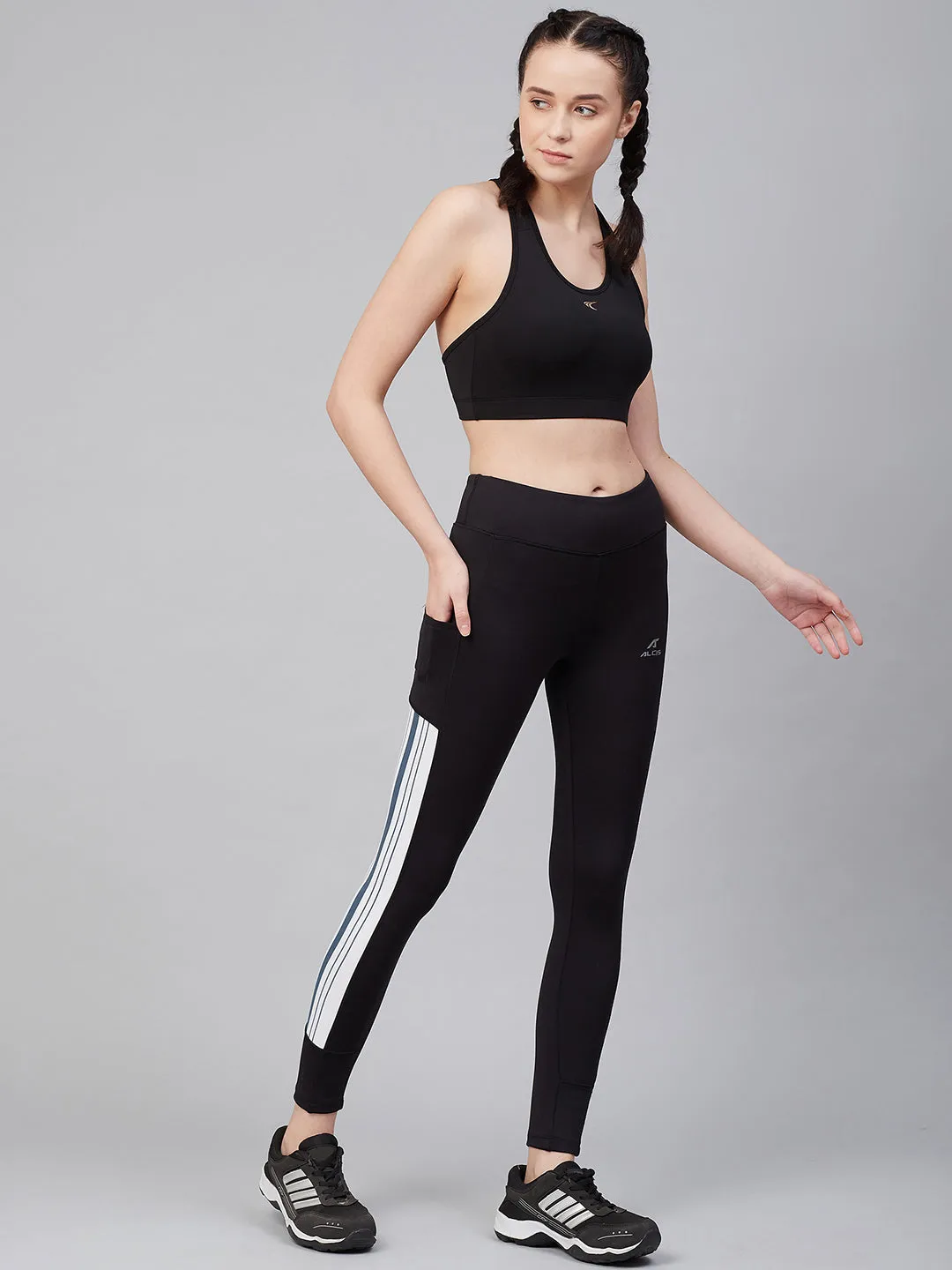Alcis Women Black Solid Training Tights Unisex Style Body Shaping Soft Form