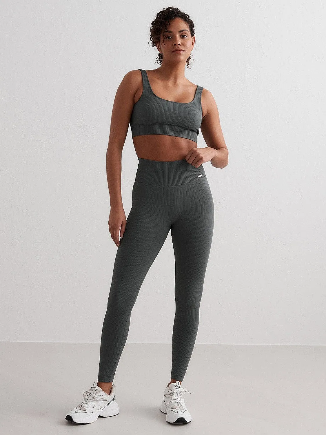 Double Layer Airport Travel Seamless Design Weekend Trip Sage Ribbed Seamless Tights