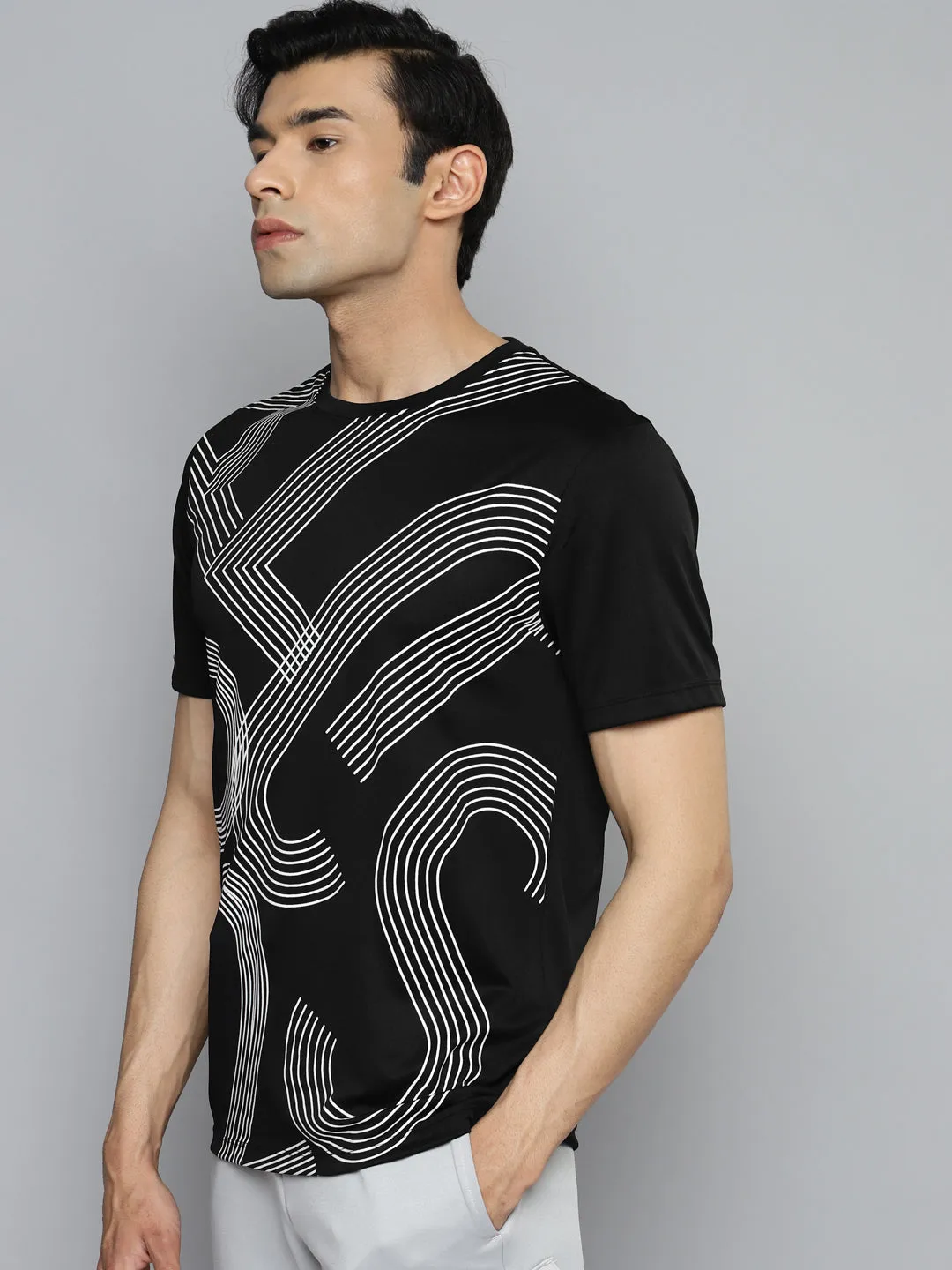 Alcis Men Black Typography Printed Slim Fit Training or Gym T-shirt Nature Glow Day Glow