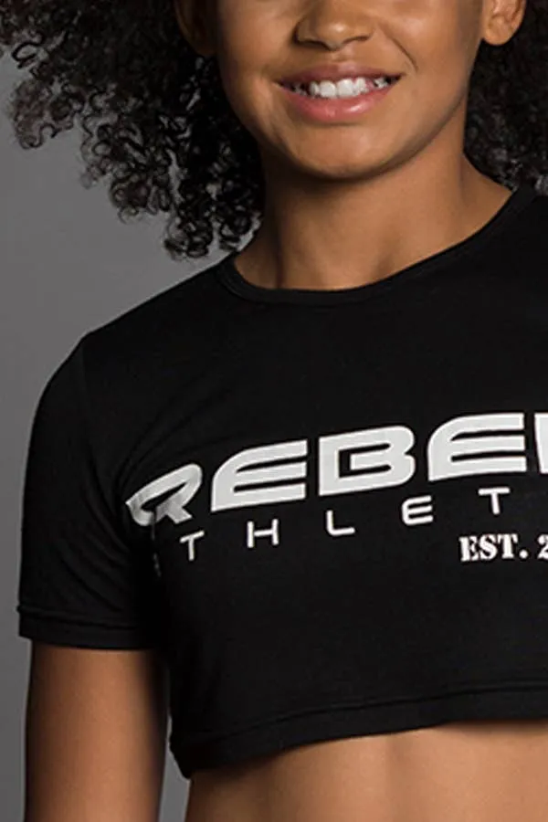 Rebel Athletic Est. 2013 Premium Cropped Tee in Black Harbor Style Air Move