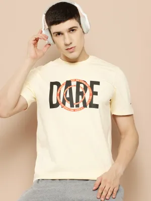Alcis Men Cream Typography Printed T-shirt NonChafe Sky Mood
