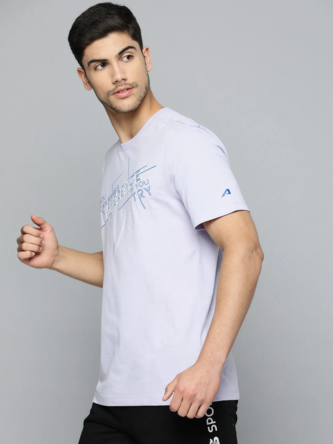 DoubleStitchedEdges EcoFriendlyDyeProcess Alcis Men Typography Printed Anti Static Slim Fit Sports T-shirt
