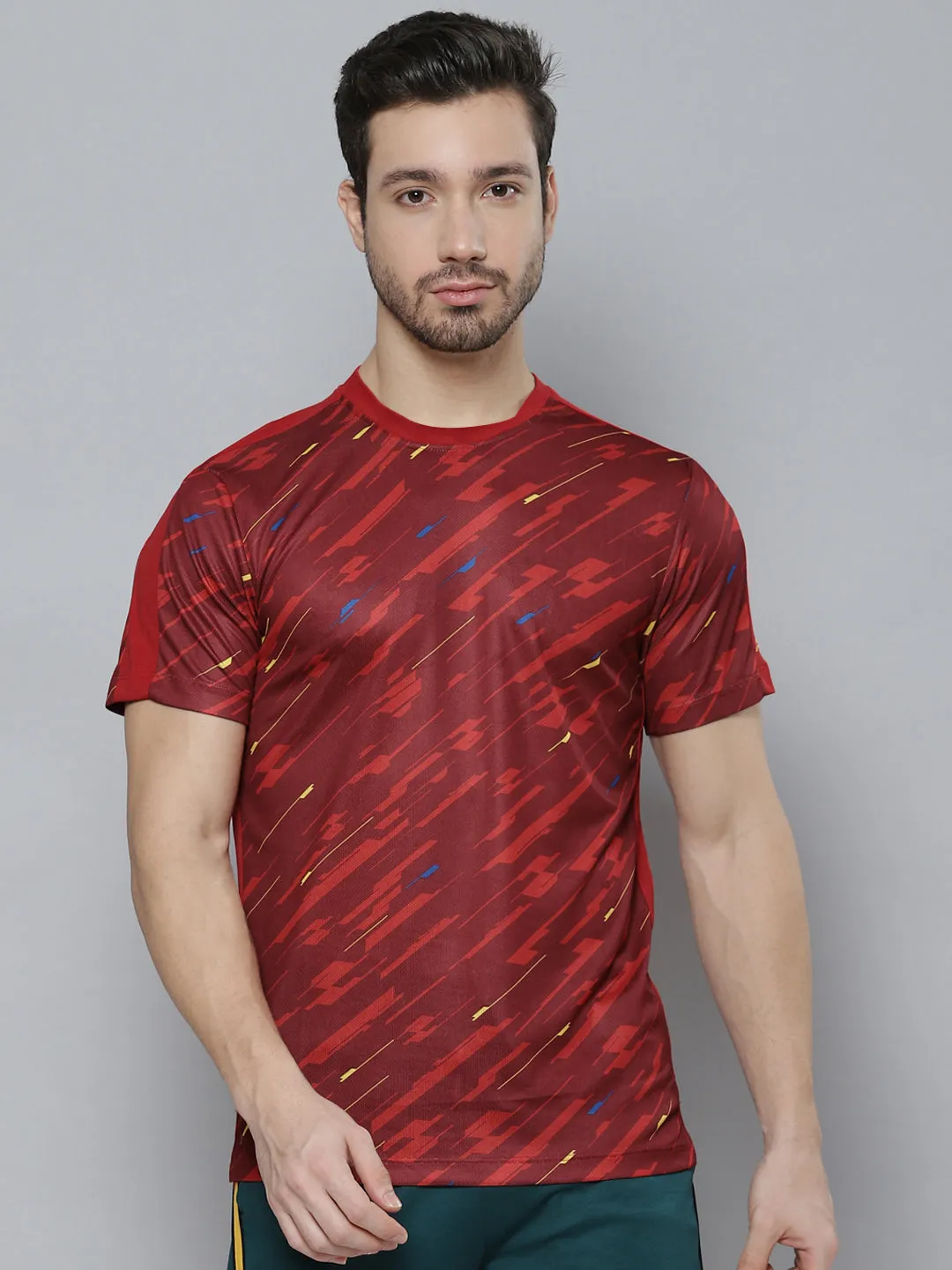 Alcis Men Red Abstract Printed T-shirt Loose Fit