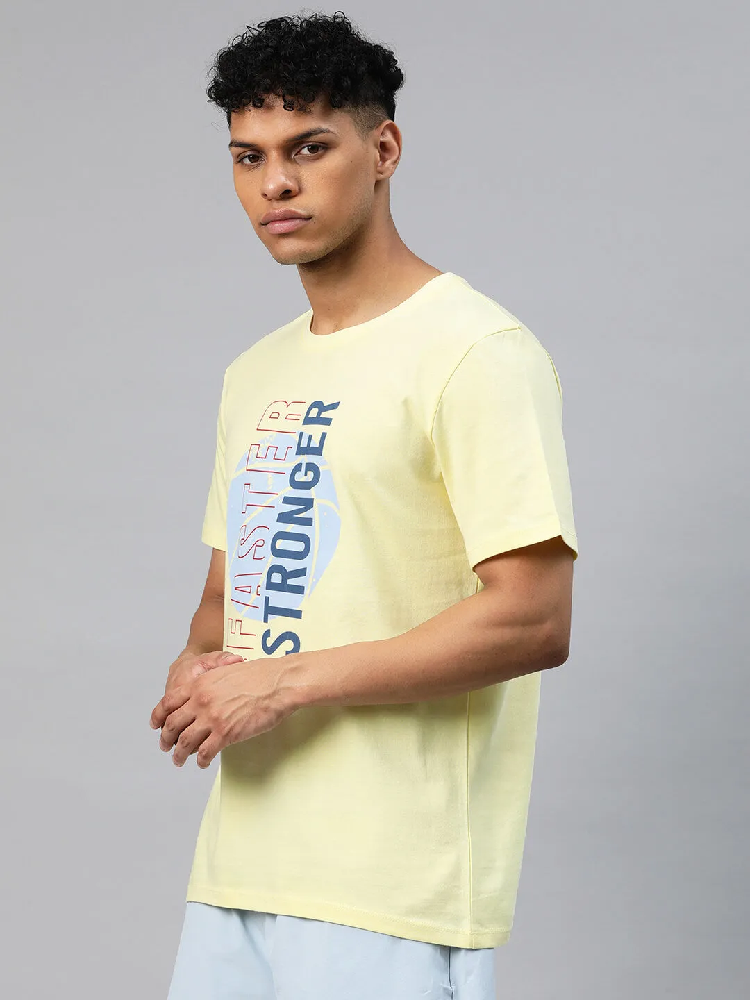 Alcis Men Yellow Typography Printed T-shirt Vented Panels