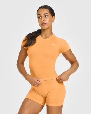 Dad Core TaglessNeckline Go To Seamless Fitted Mid Top | Powdered Orange DoubleLayered Knees