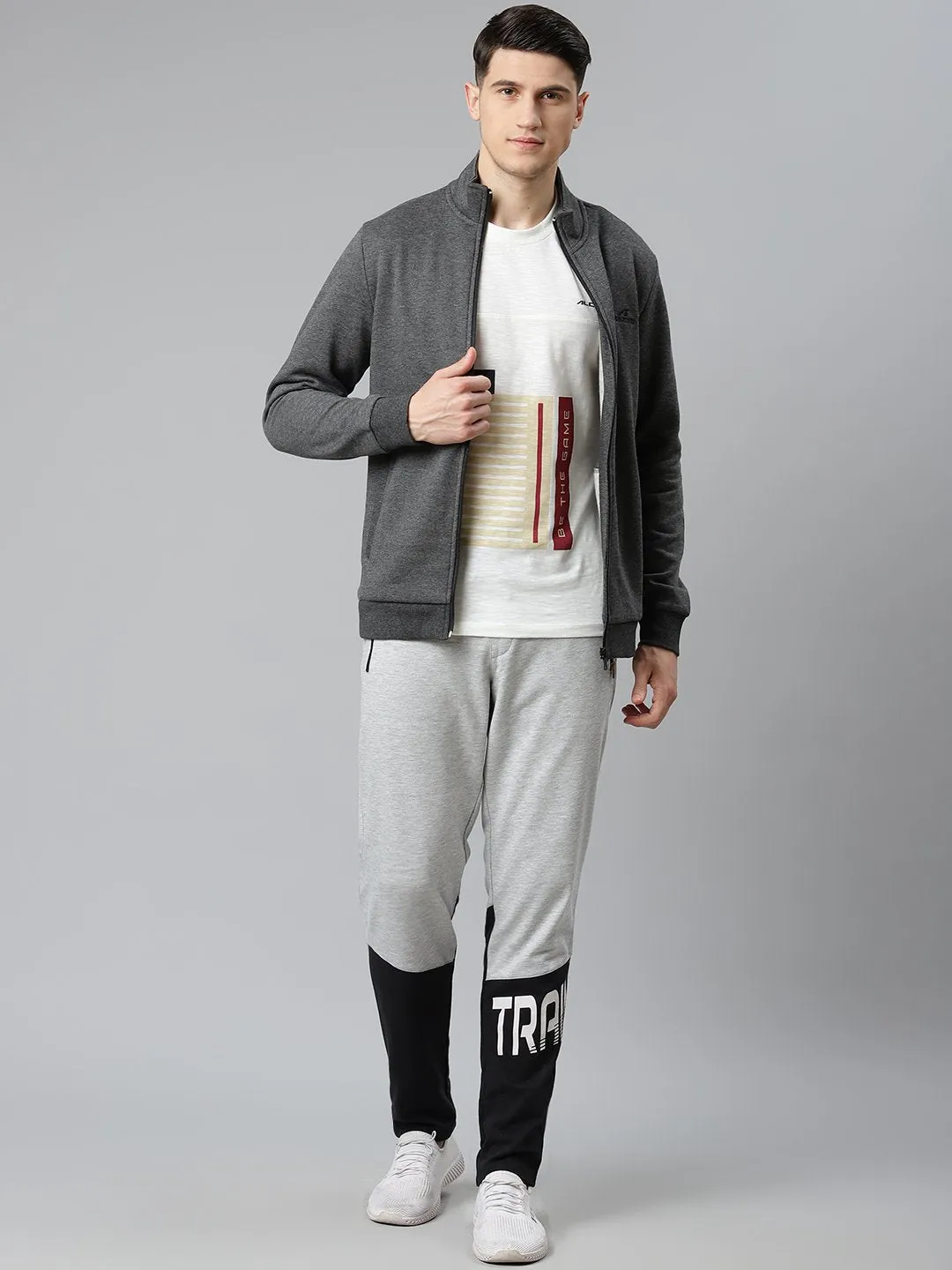 Alcis Men Grey & Black Colourblocked Training Track Pants FlameRetardantTreatment Recycled fibers