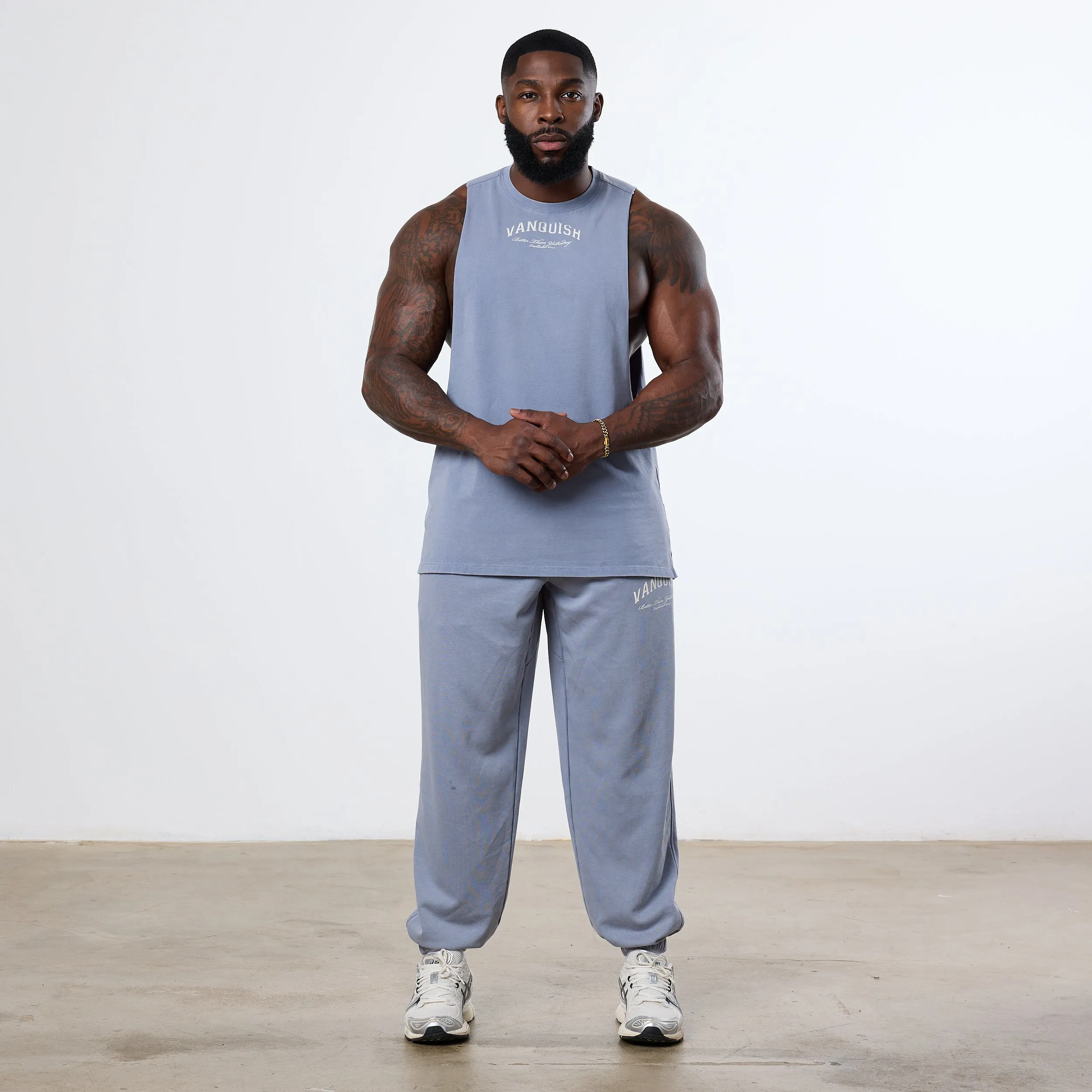 Four Way Stretch Vanquish Better Than Yesterday Washed Blue Oversized Sweatpants