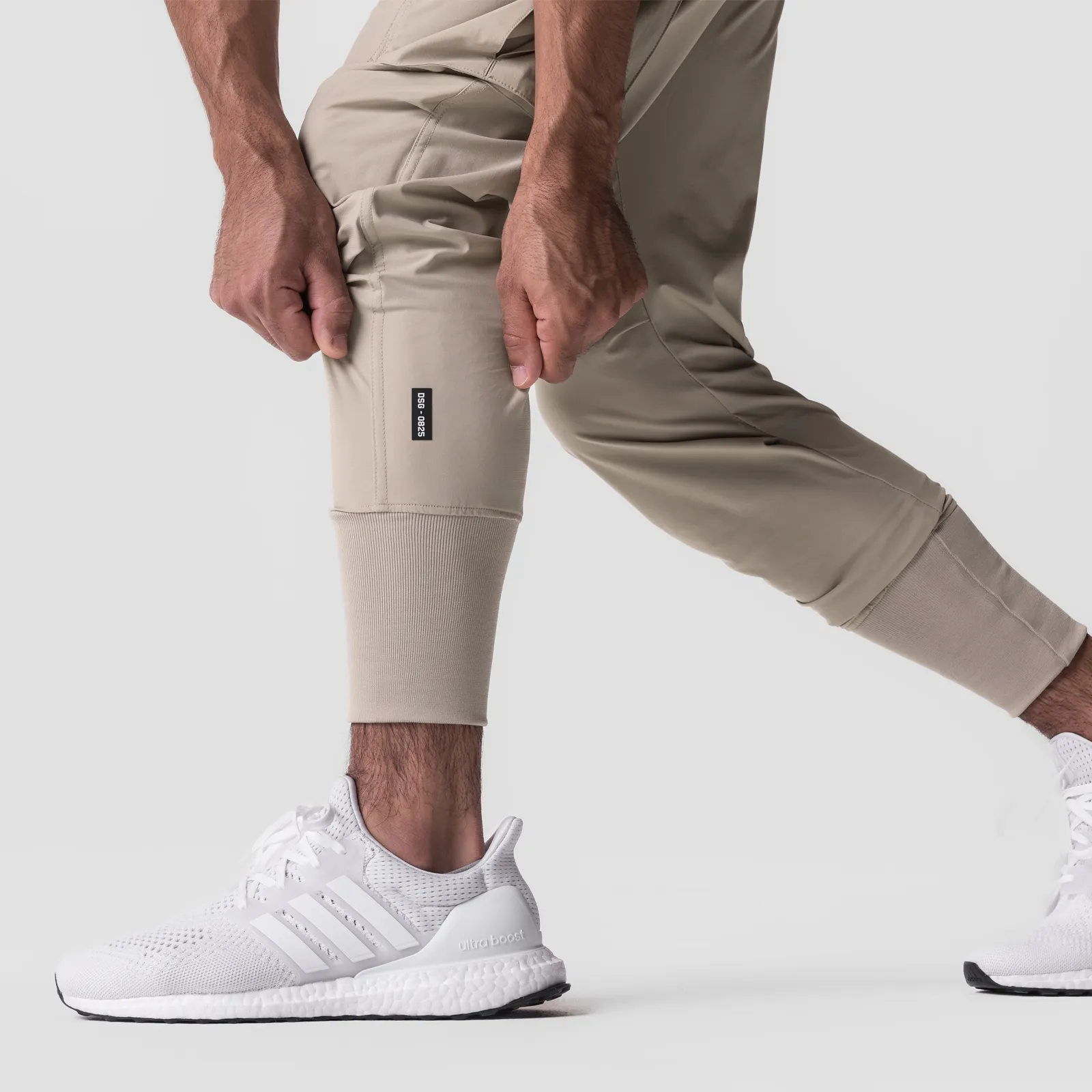 0825. Tetra-Lite? Cargo High Rib Jogger - Beige Flexible Gusset Design Street Style