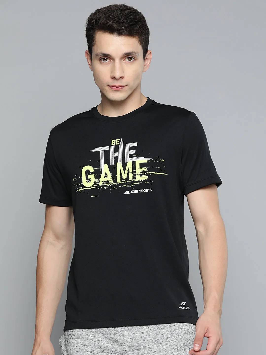 Alcis Men Black Typography Printed Slim Fit T-shirt Saga Vibe