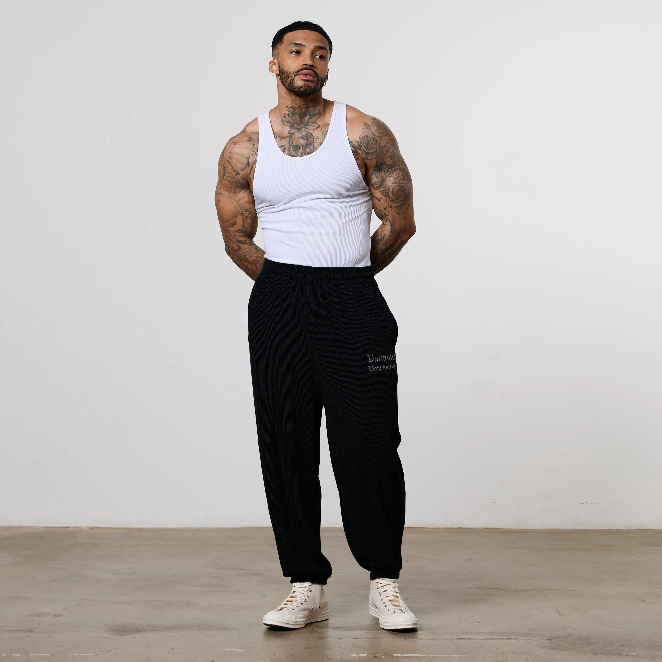 Vanquish Black Bodybuilding Baggy Pants Quick Dry Fabric
