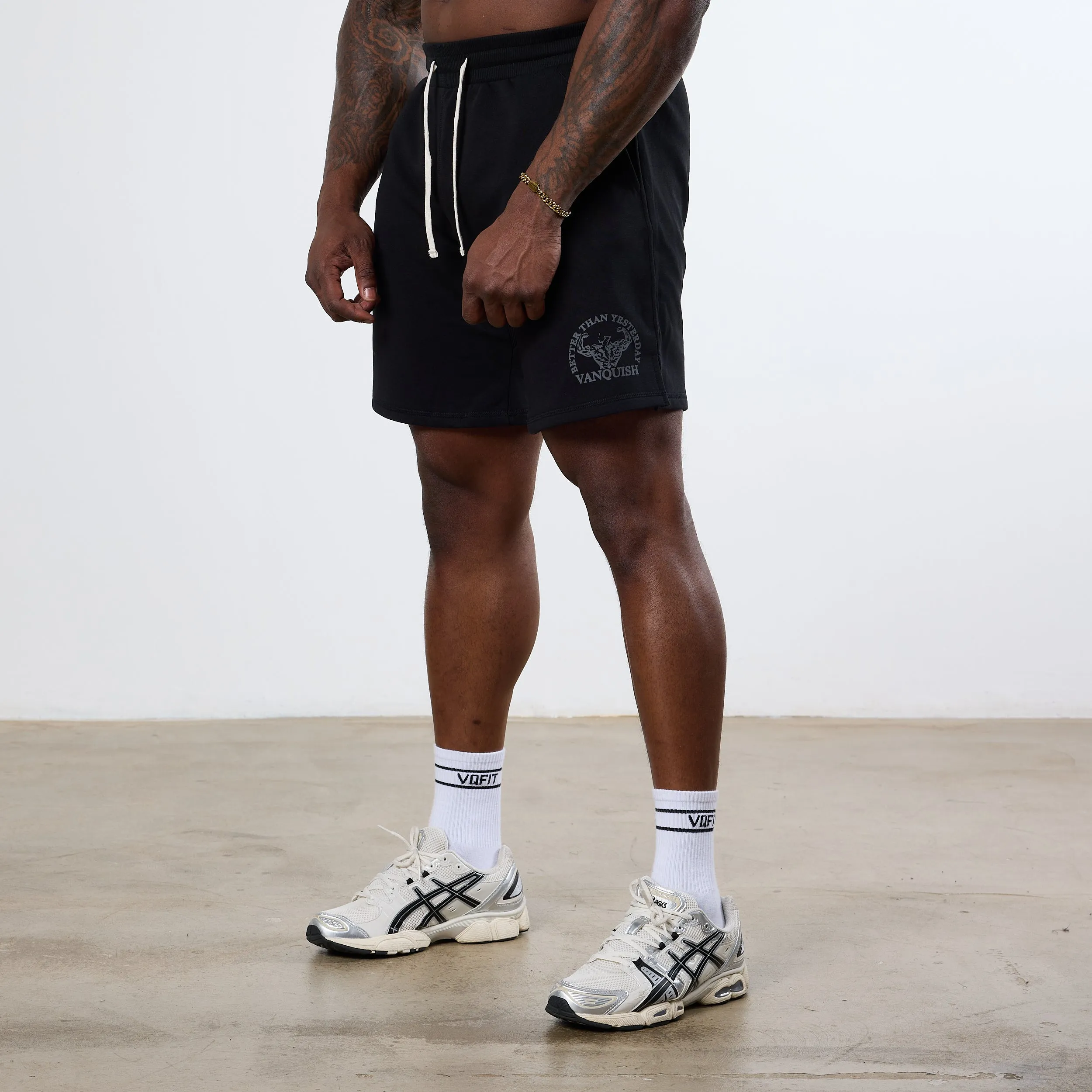 Vanquish Black Unconquerable Strength Wide Leg Shorts Pre Shrunk Cotton Blend