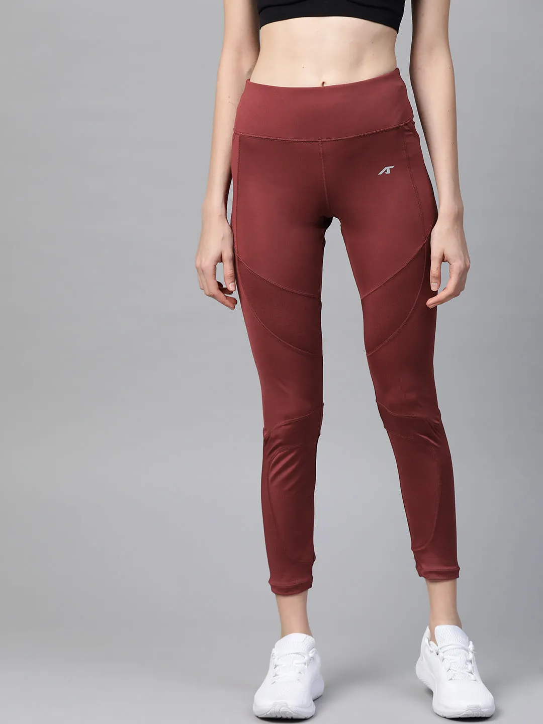 Yoga Class Active Lifestyle Alcis Women Burgundy Solid Cropped Tights