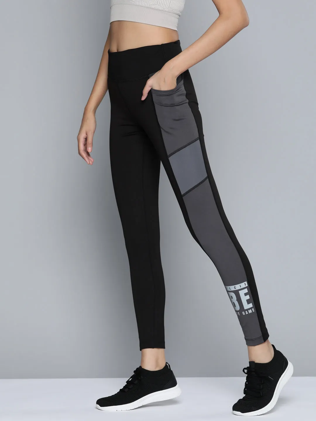 Perfect Fit Functional Wear Alcis Women Teal Blue & Black Colourblocked Tights