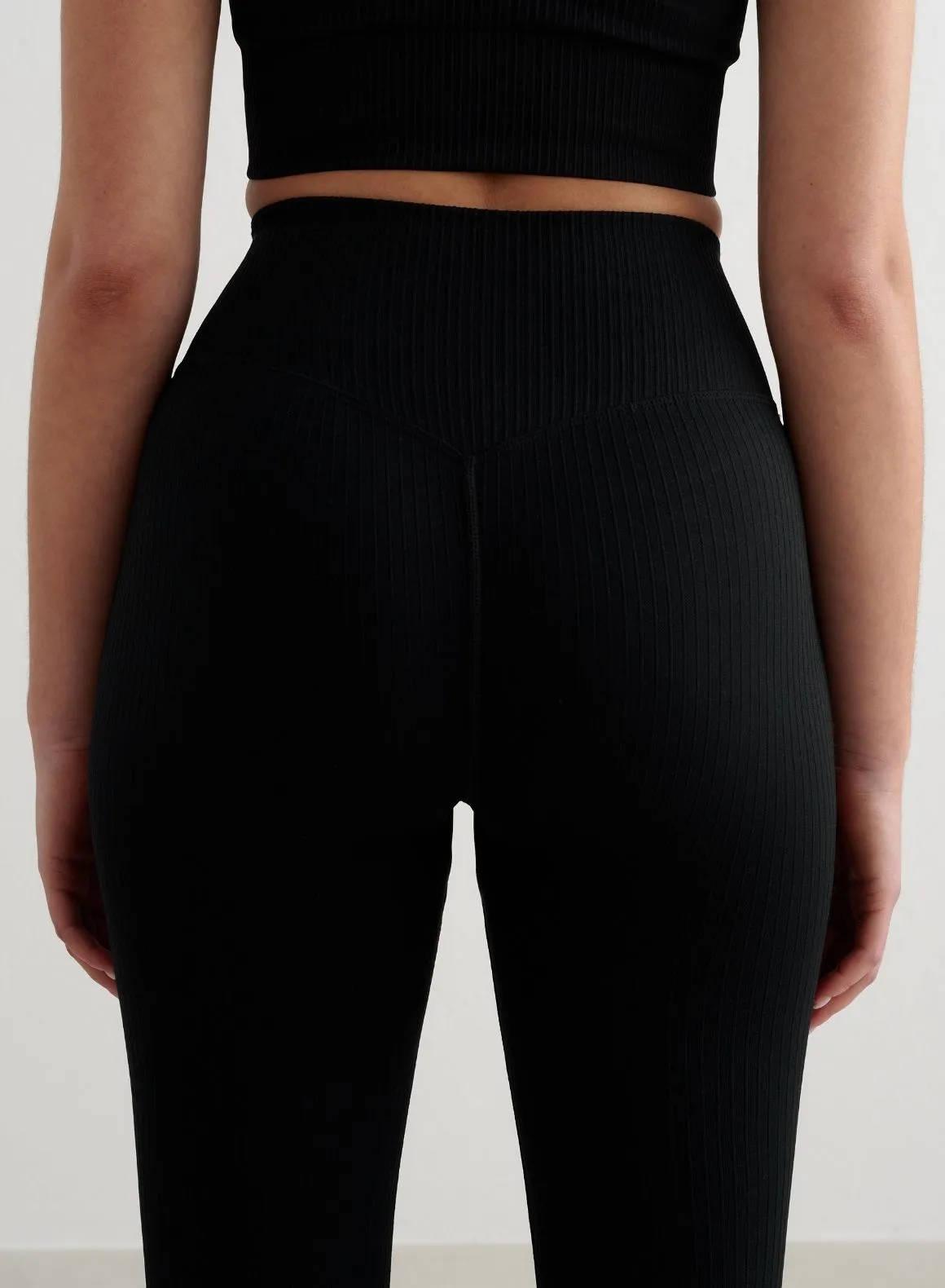Black Ribbed Seamless Flare Tights Rib Knit Unisex Style For Men Seamless Design