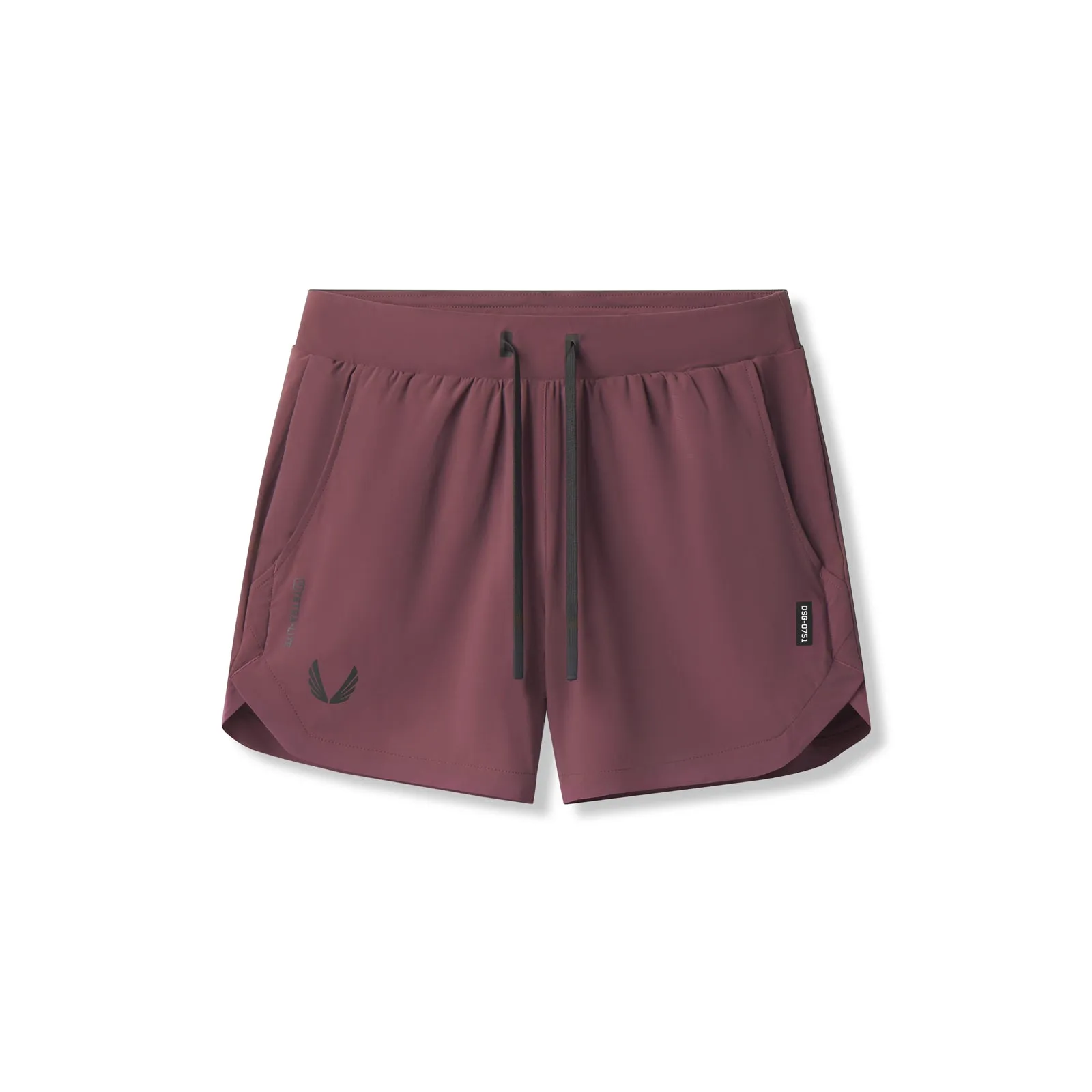 0751. Tetra-Lite? 5" Linerless Short - Plum "Wings" Warm Weather Style Workout Gear