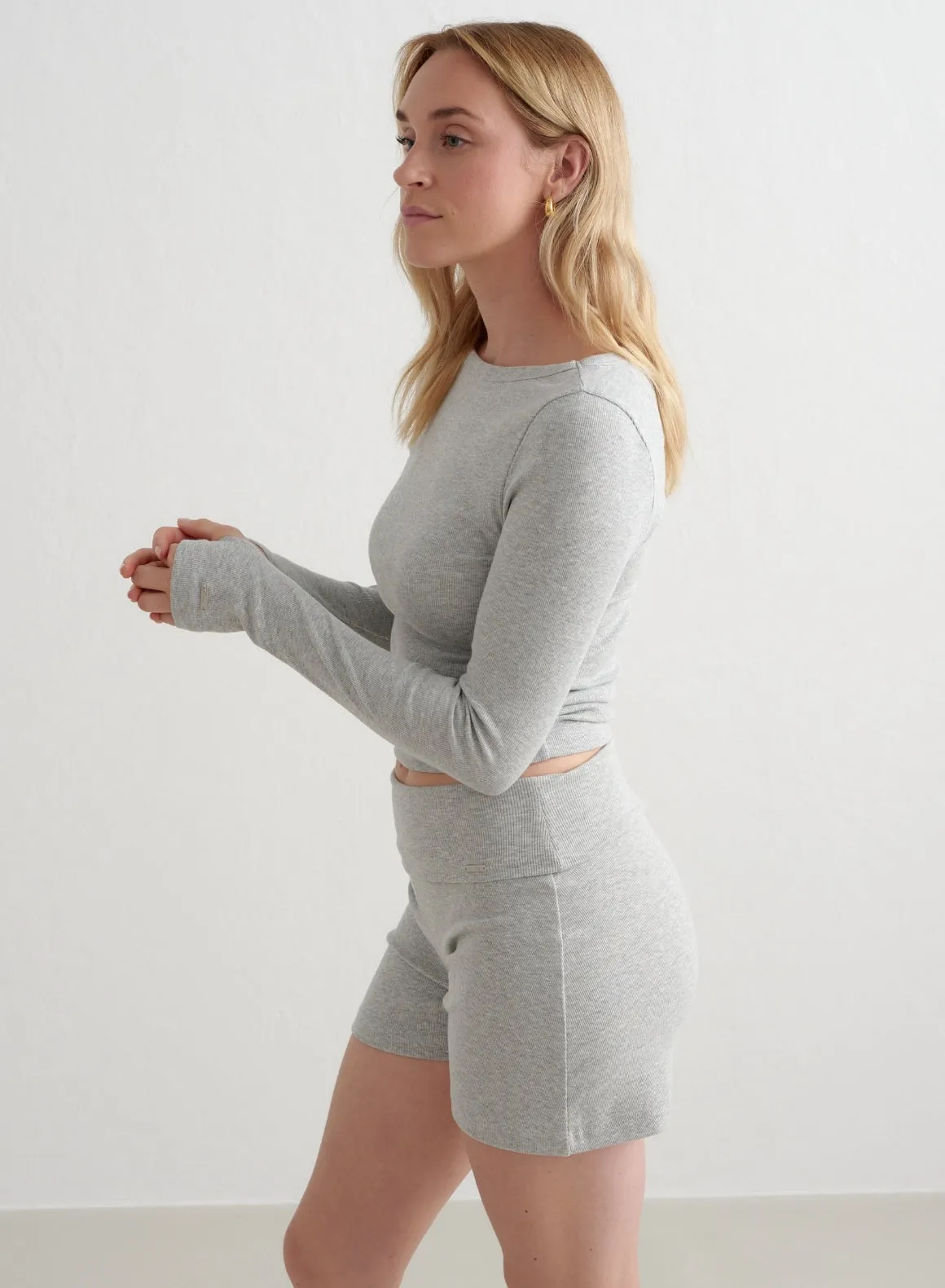Grey Melange Ease Ribbed Shorts Everyday Basic Tennis wear