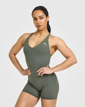 Unified Scoop Back All In One 6" | Dark Khaki TearResistant Reinforcement Glitter Glow Training Fit