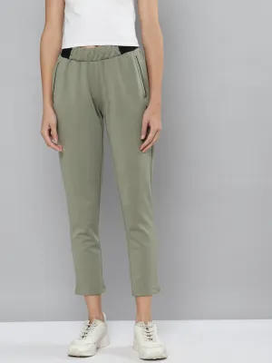 Alcis Women Olive Green Solid Slim Fit Track Pants MoistureWickingLining Urban Fit