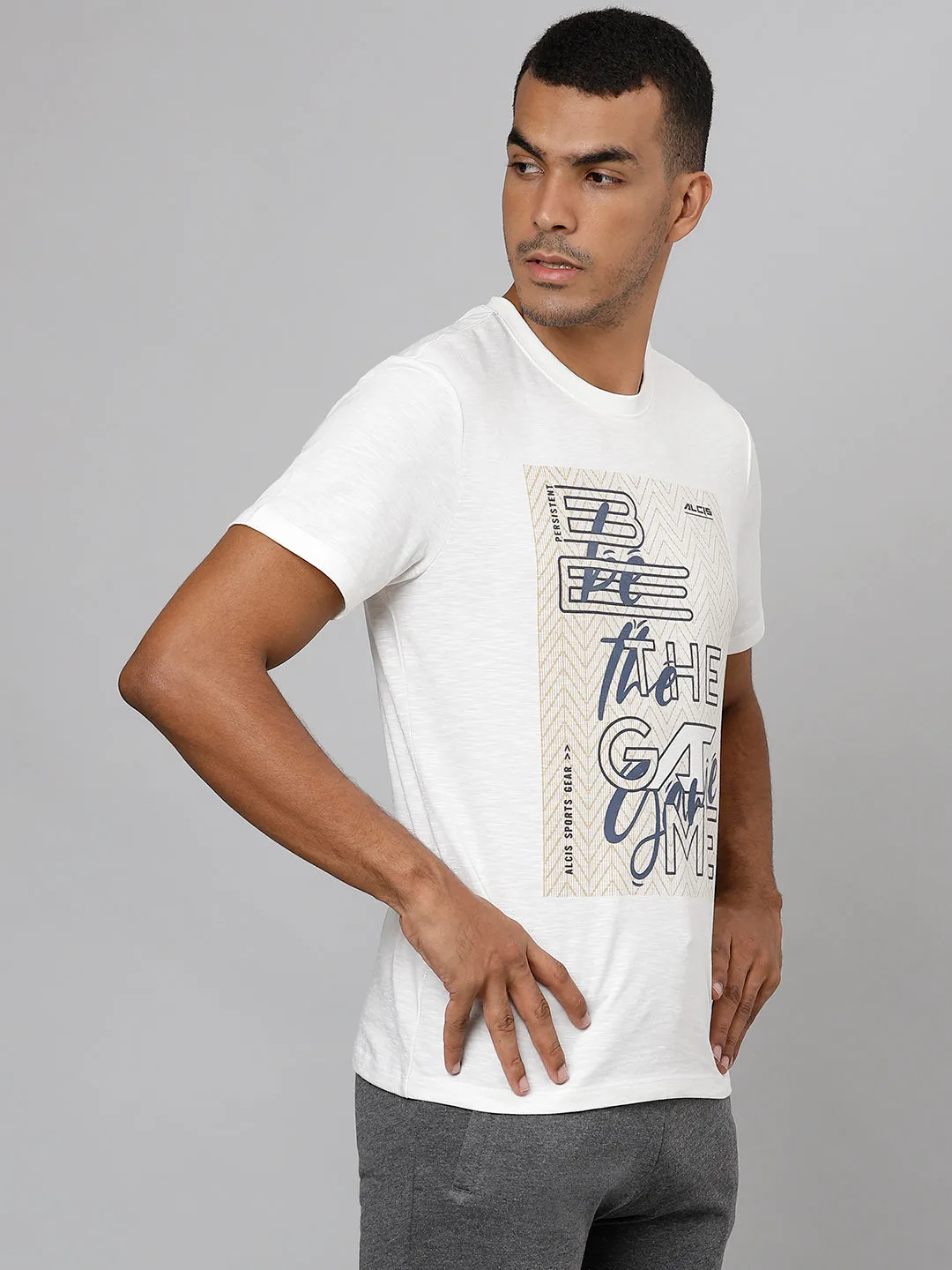 ALCIS Men Printed White Tee T-Shirt Club Mode