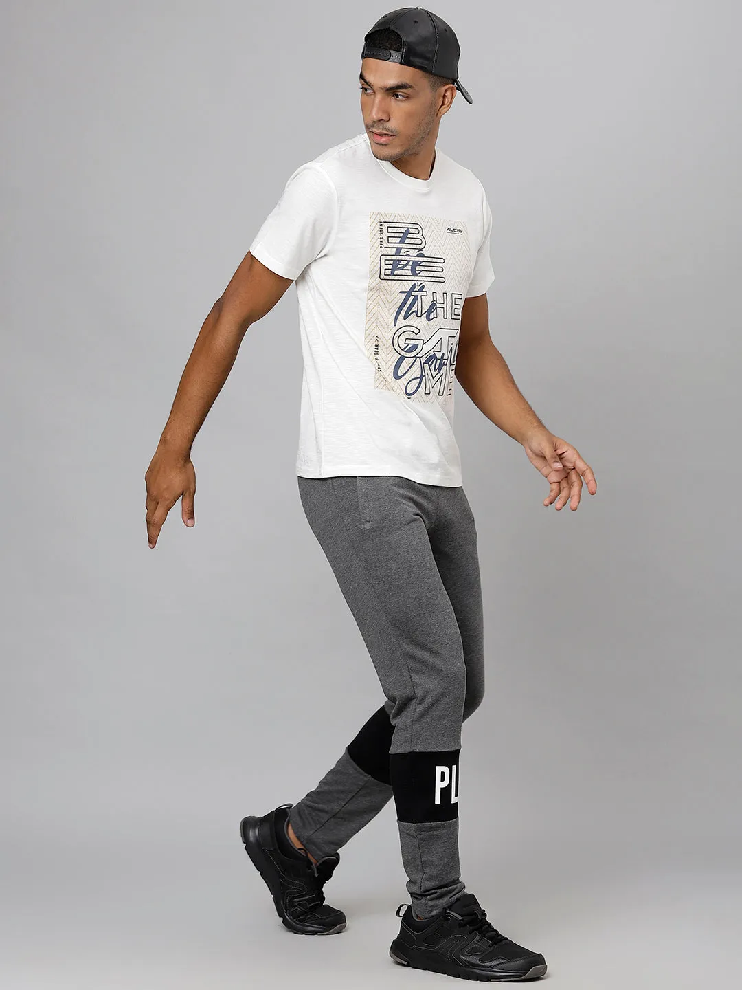 ALCIS Men Printed White Tee T-Shirt FlexibleCollar Icon Fit