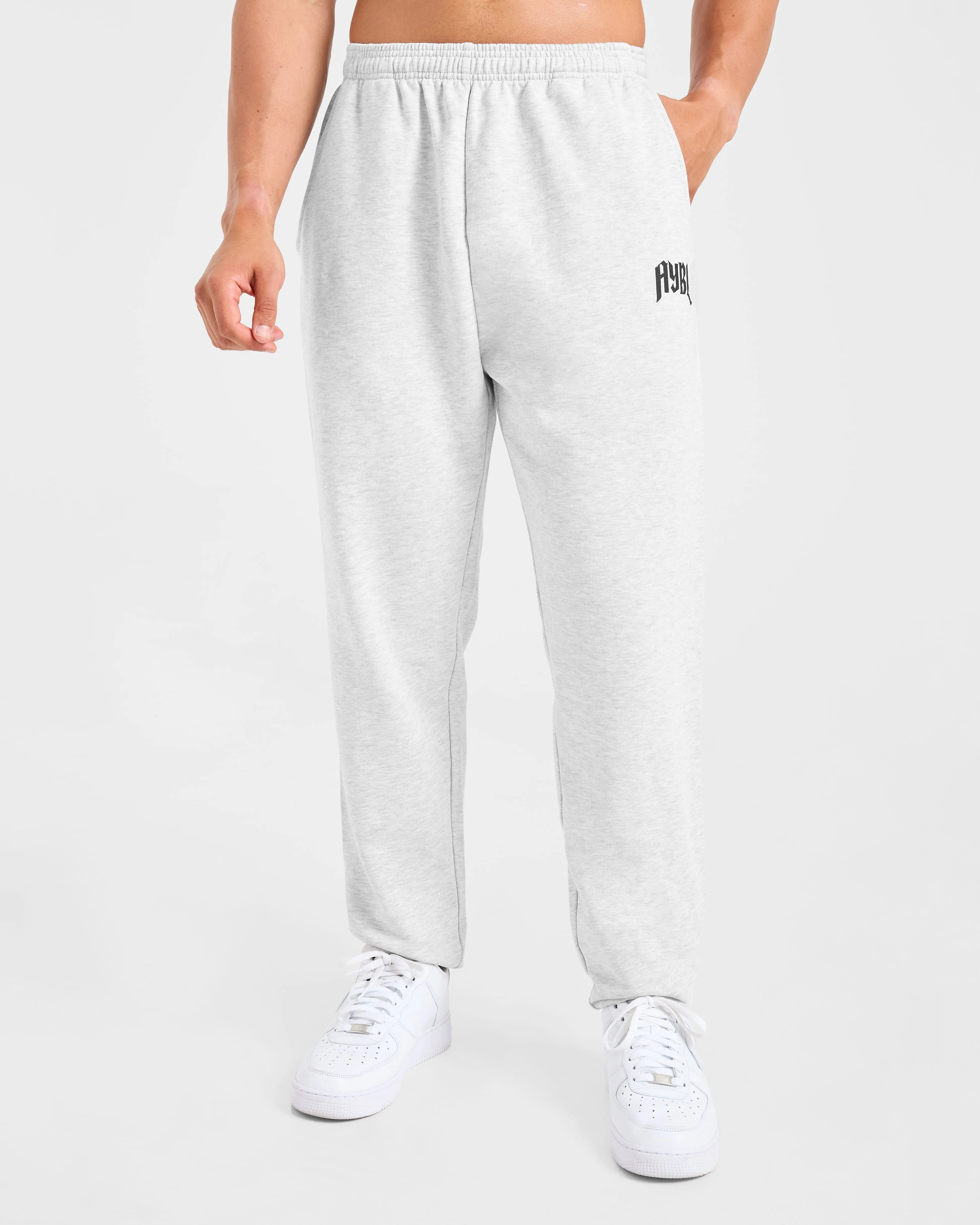 Layered Panel Design Lifting Club Gothic Oversized Joggers - Grey Marl