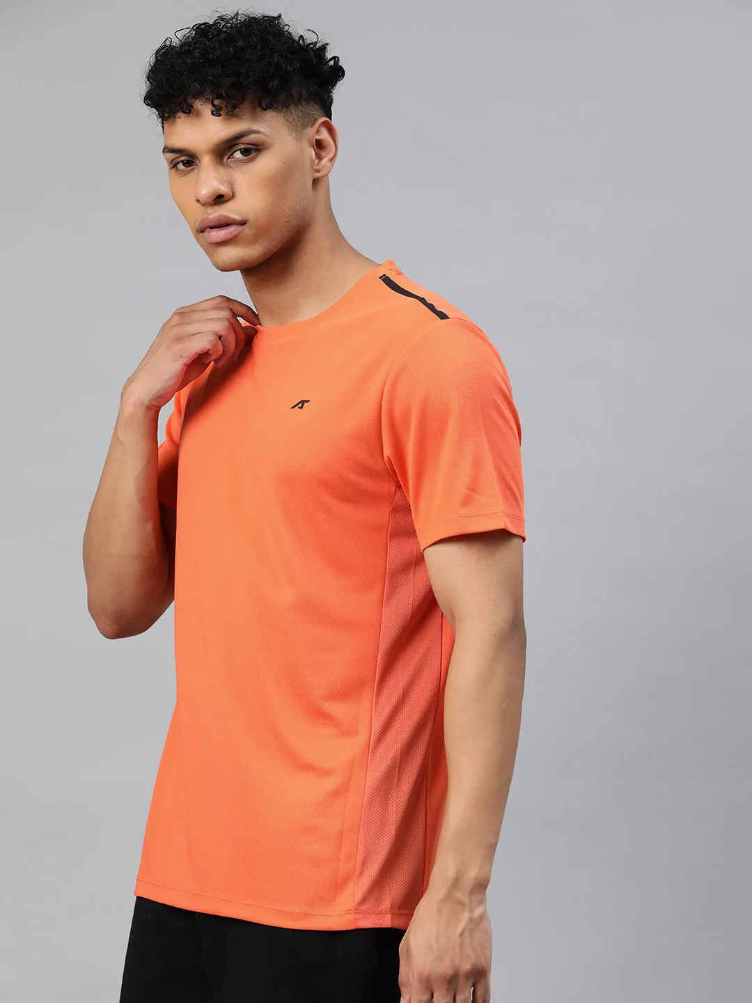 Durable Reinforced Edges Breathable Stretch Fabric Alcis Men Orange Anti Static Slim Fit T-shirt