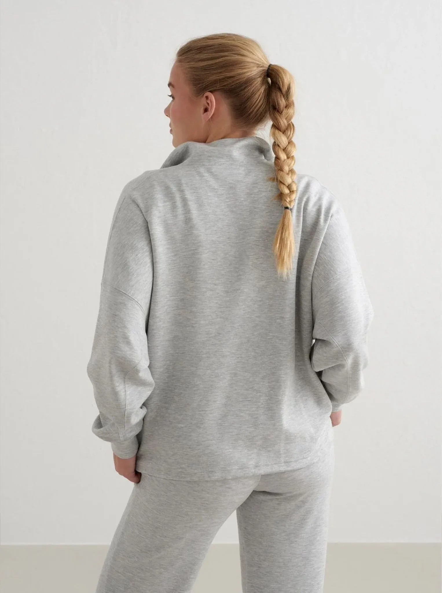 Light Grey Melange Comfy Modal Half Zip Wrinkle Free Fabric