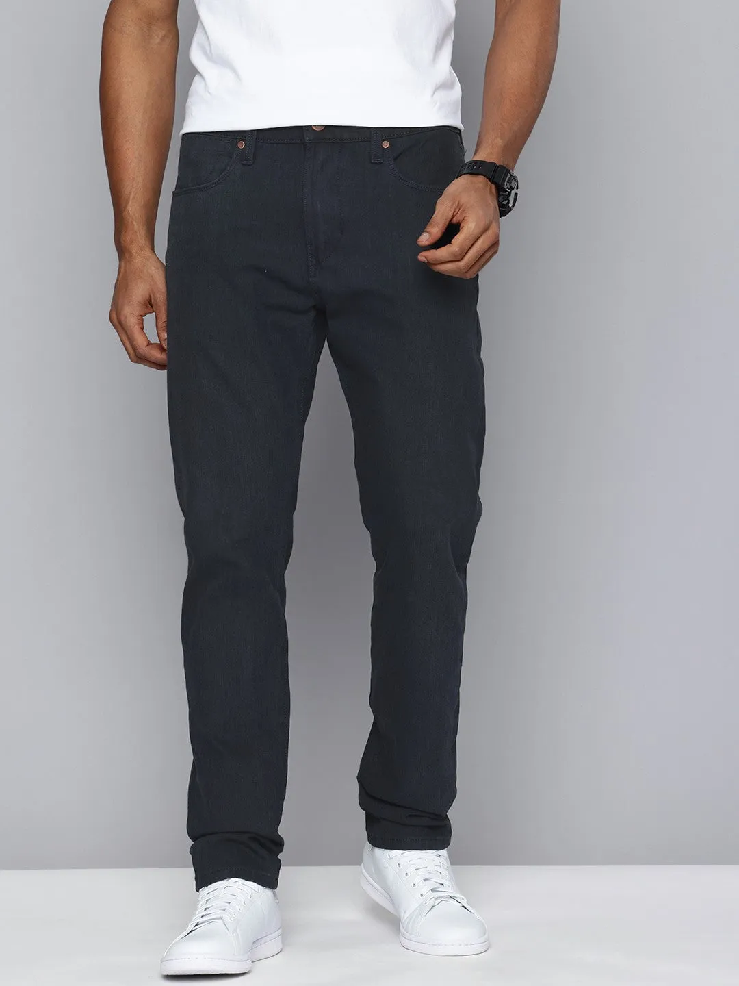 Quality Wear Men's Redloop 512 Navy Blue Slim Tapered Fit Mid Rise Jeans