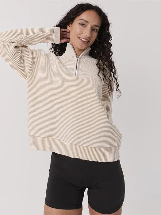 Quarter Zip Ribbed Crew in Coconut Cream Social Media Worthy