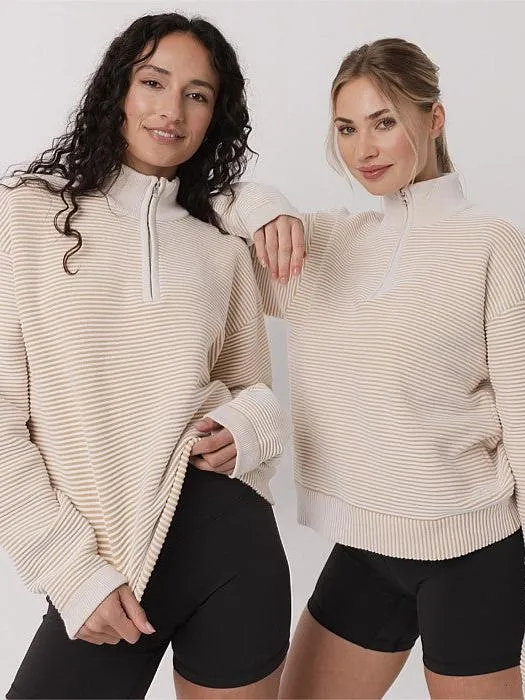 Street Comfort Quarter Zip Ribbed Crew in Coconut Cream