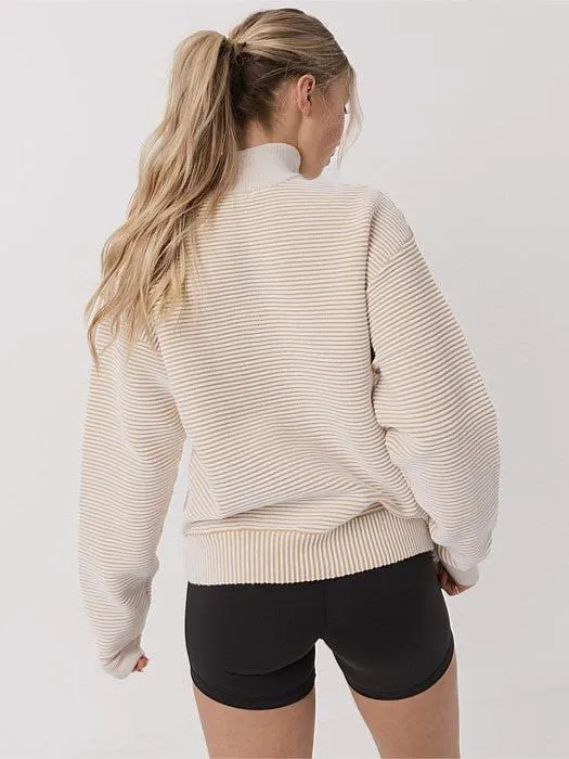 Comfortable Quarter Zip Ribbed Crew in Coconut Cream