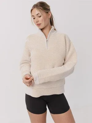 Quarter Zip Ribbed Crew in Coconut Cream College Outfit Warm Embrace