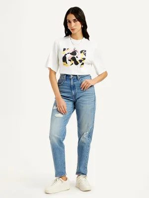 Distressed Detailing Women's Blue Loose Tapered Fit High Rise Jeans