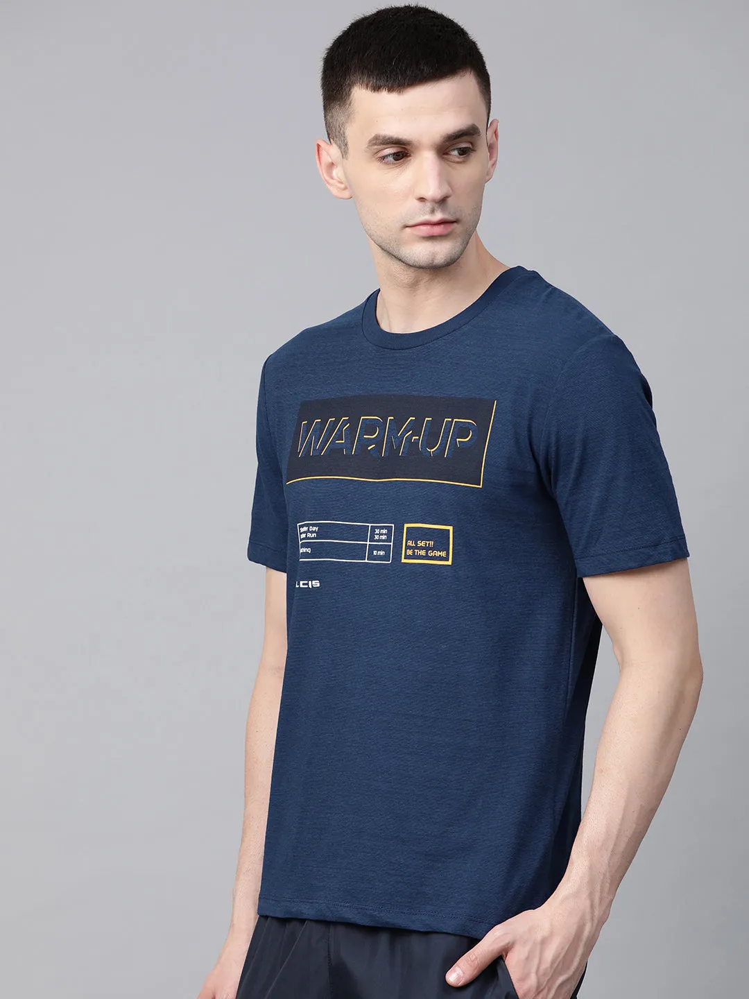 Alcis Men Navy Blue Printed Round Neck T-shirt FlexibleCollarDesign