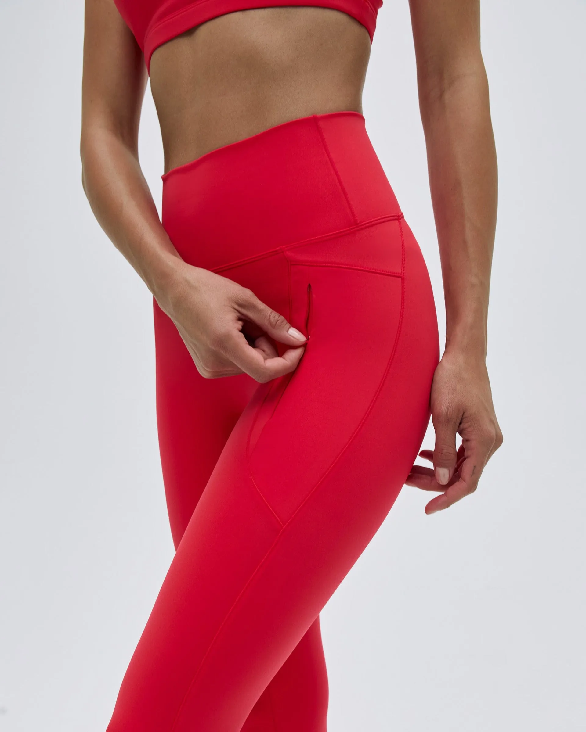 Ultimate Seam Detail Zip Pocket Leggings - Apple Red Breathable Material Urban Wear