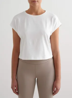 Stretch Knit White Soft Basic Roll Sleeve Top