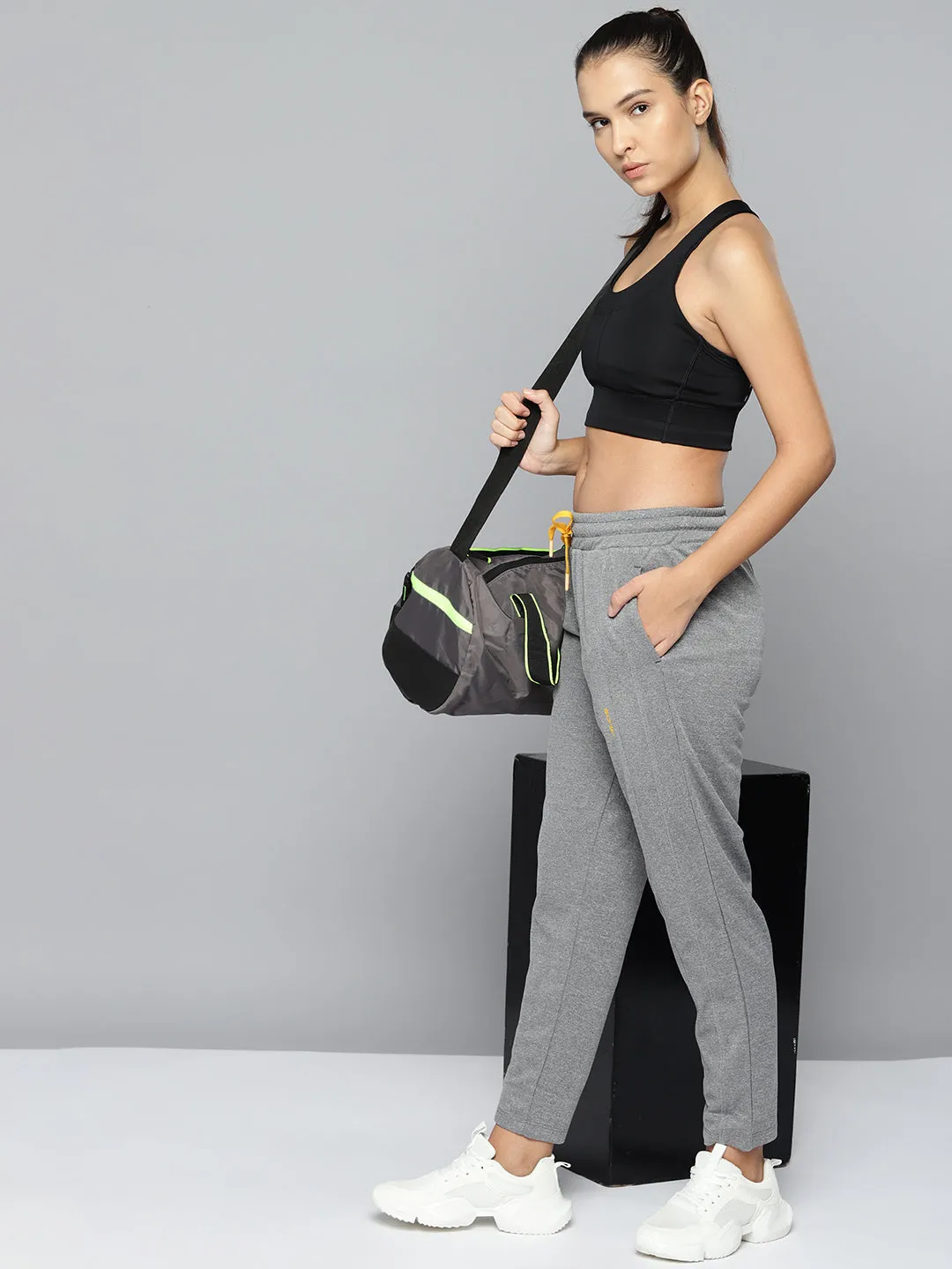 Multi Purpose Tear Resistant Alcis Women Grey Melange Solid Slim-Fit Training Track Pants