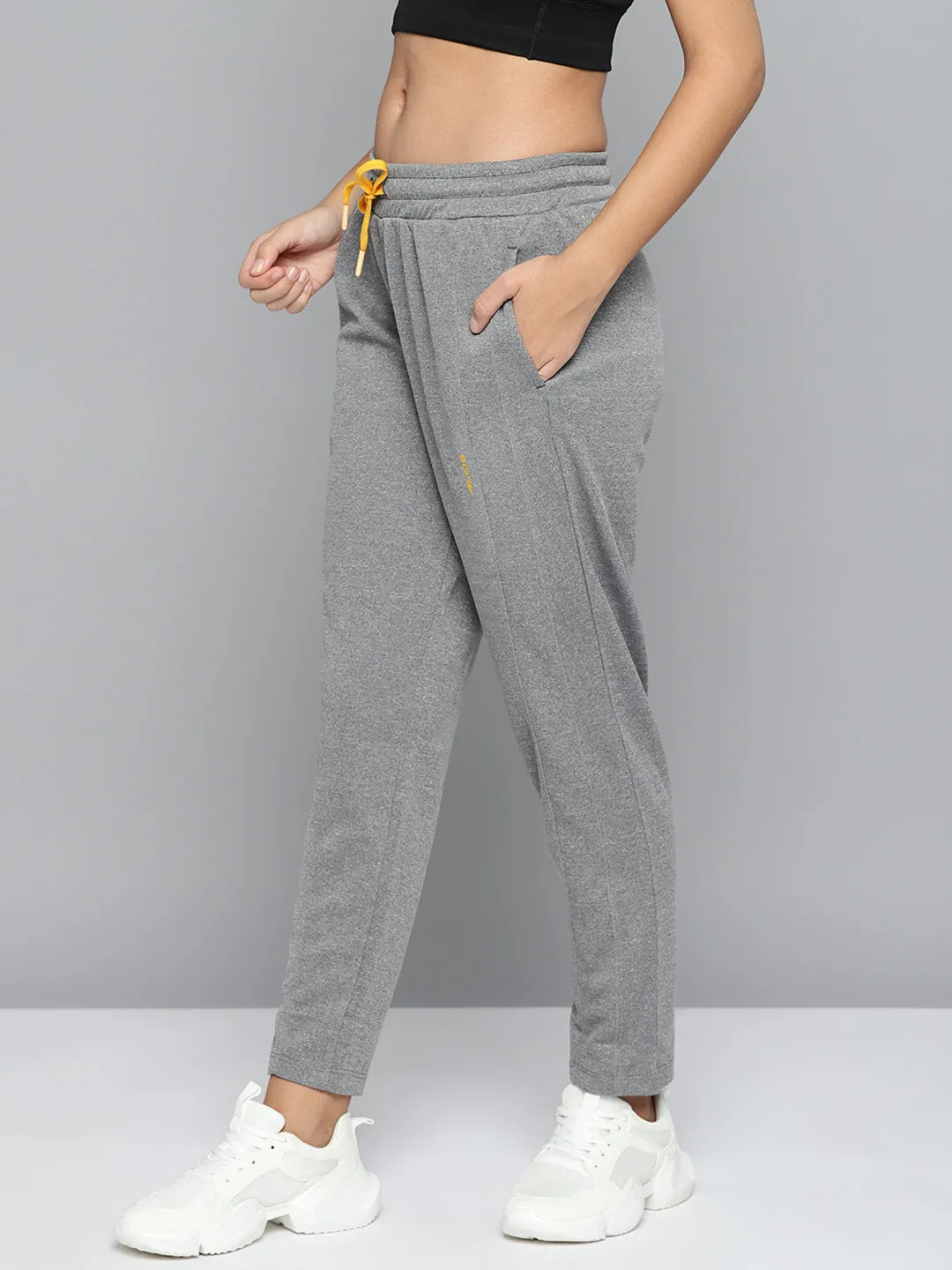 Alcis Women Grey Melange Solid Slim-Fit Training Track Pants Smart Casual TaglessLabel