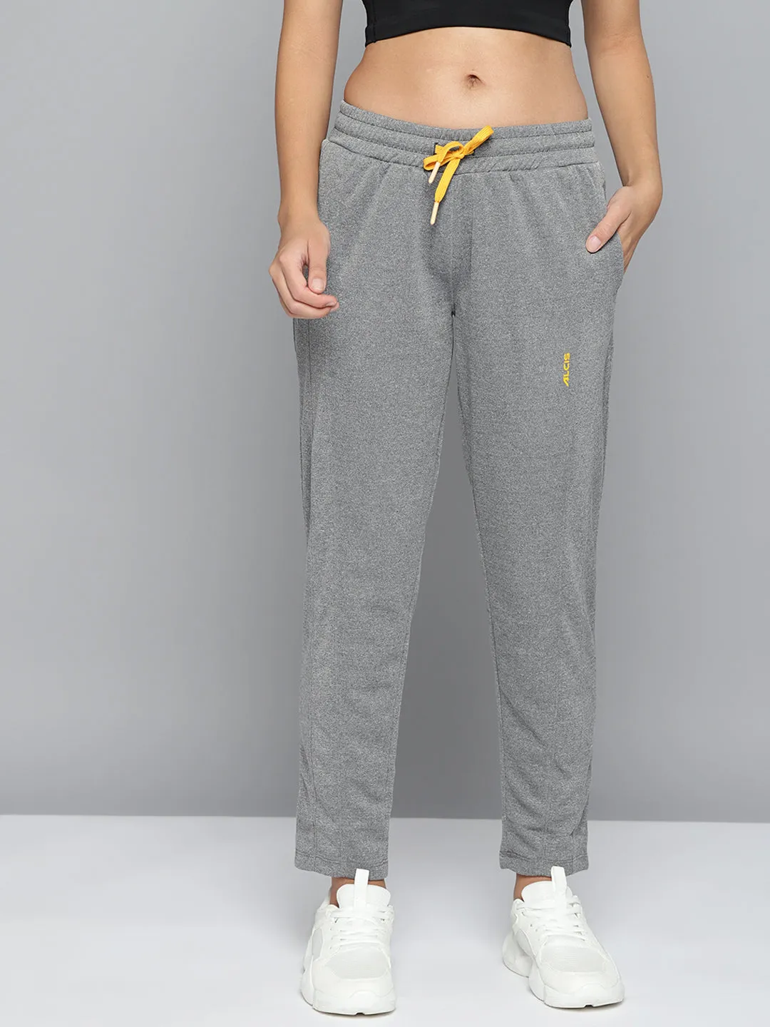 Universal Fit System FadeResistant Alcis Women Grey Melange Solid Slim-Fit Training Track Pants