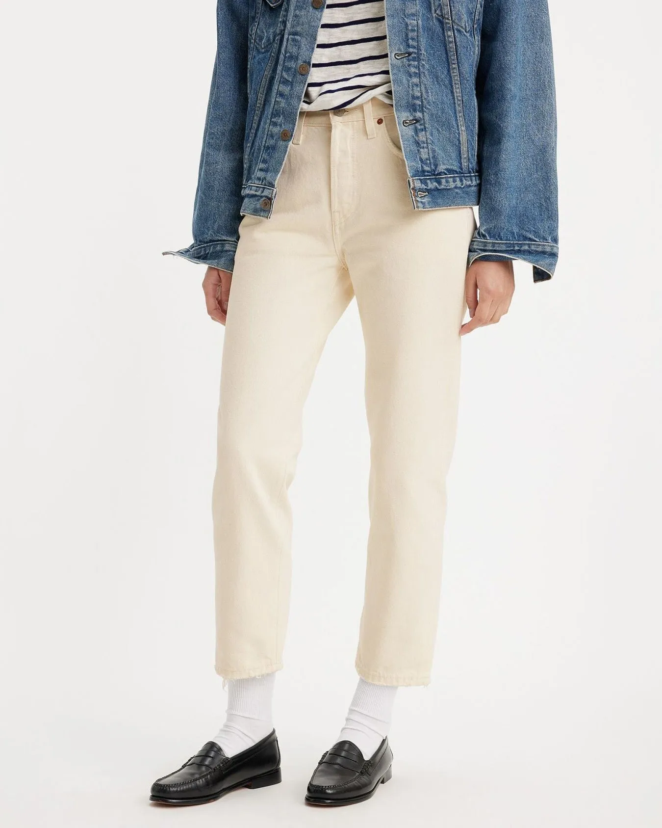 Levi's? Womens 501 Crop Jeans - Ecru Booper No Damage Recycled Cotton Blend All Time Basic