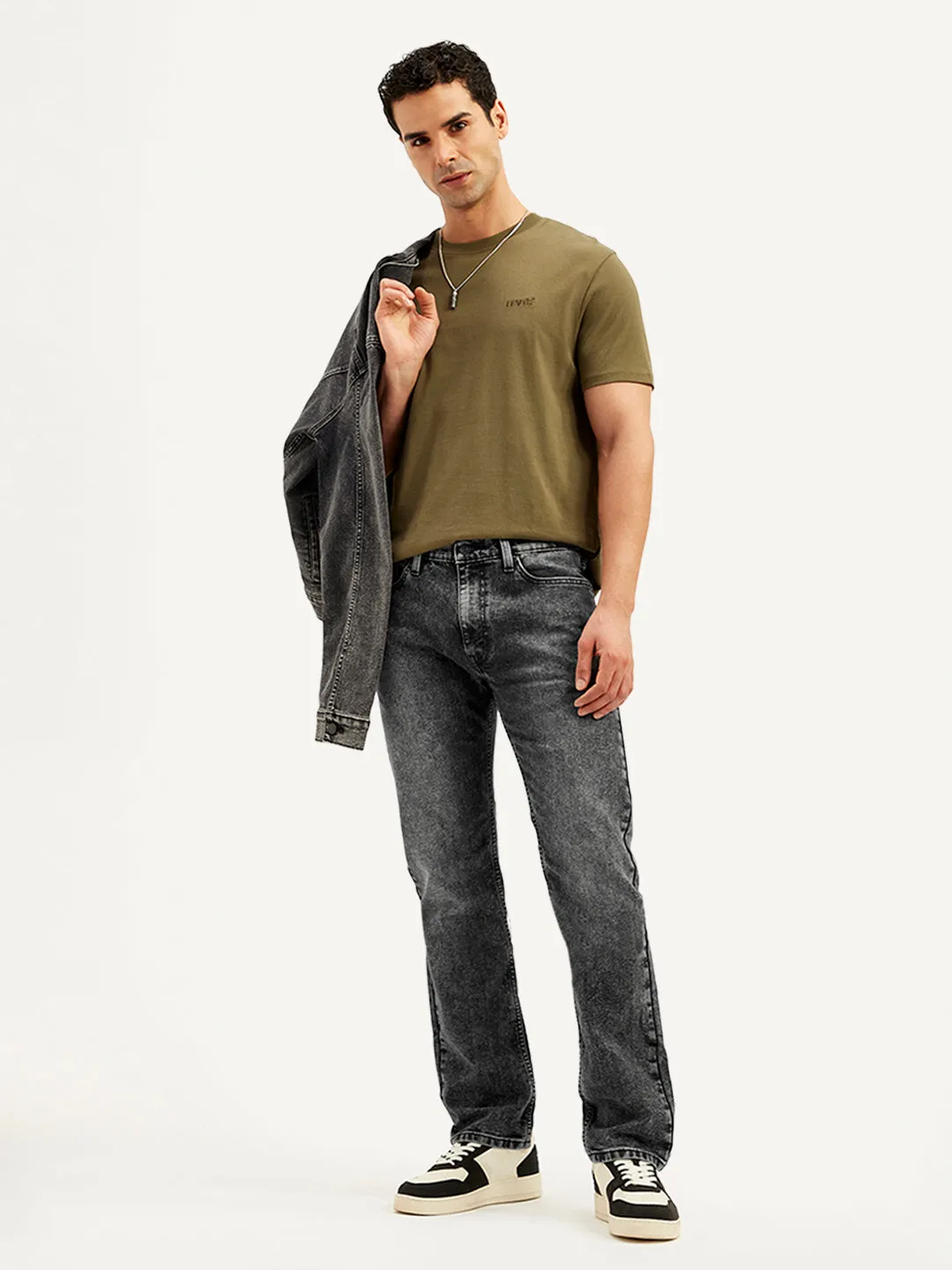 Men's 513 Charcoal Grey Slim Straight Fit Mid Rise Jeans Classic Style