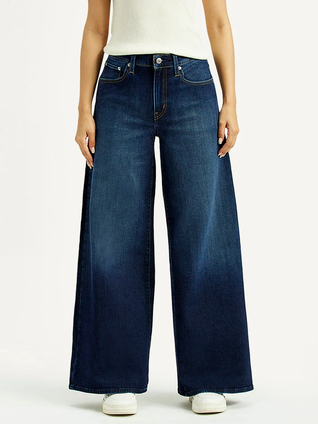 Shopping Day Street Fashion Textured Relaxed Style Bold Women's 728 Indigo Flared Fit High Rise Jeans